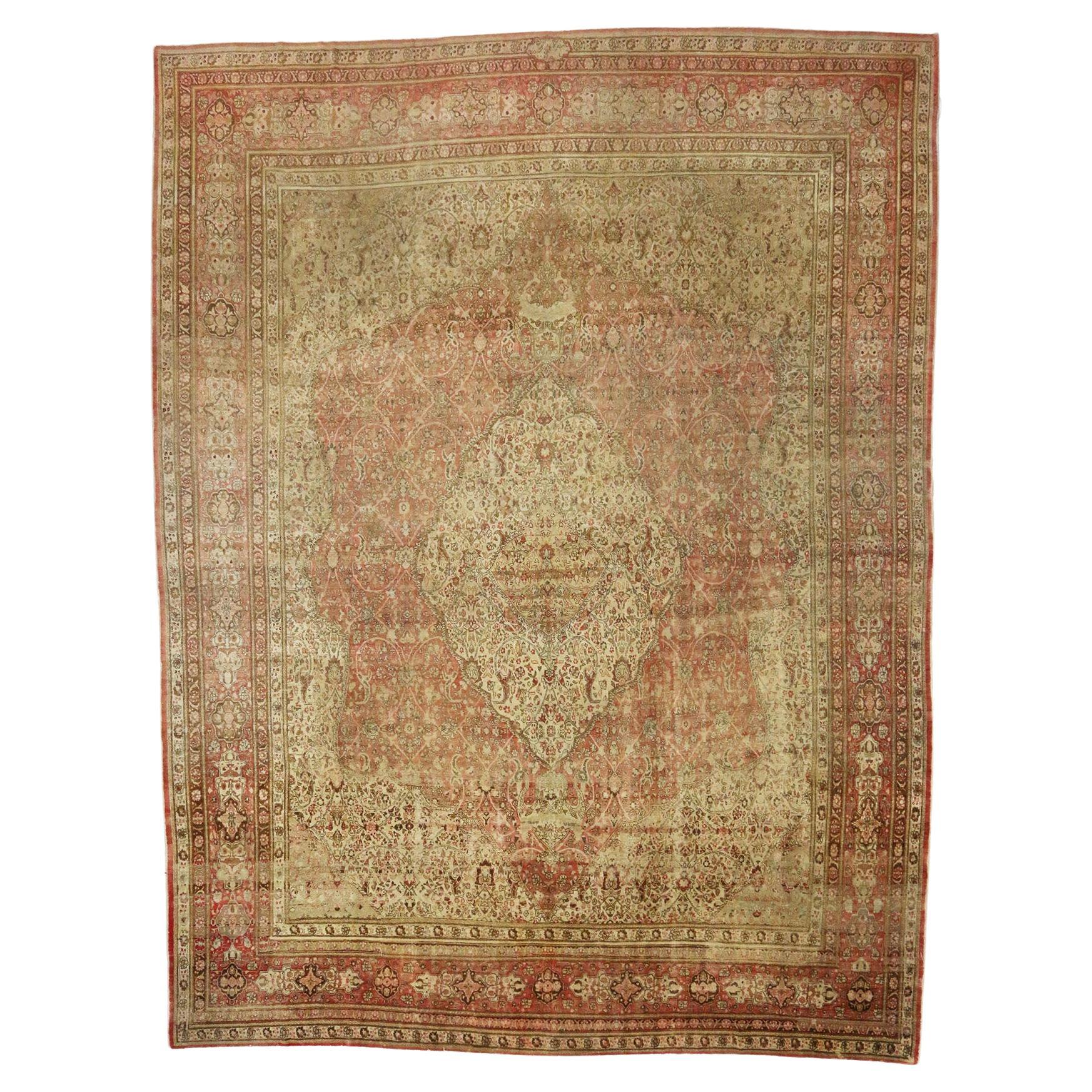 Alfombra Persa Tabriz Sobredimensionada de 1880 Tamaño Alfombra de Vestíbulo de Hotel en venta