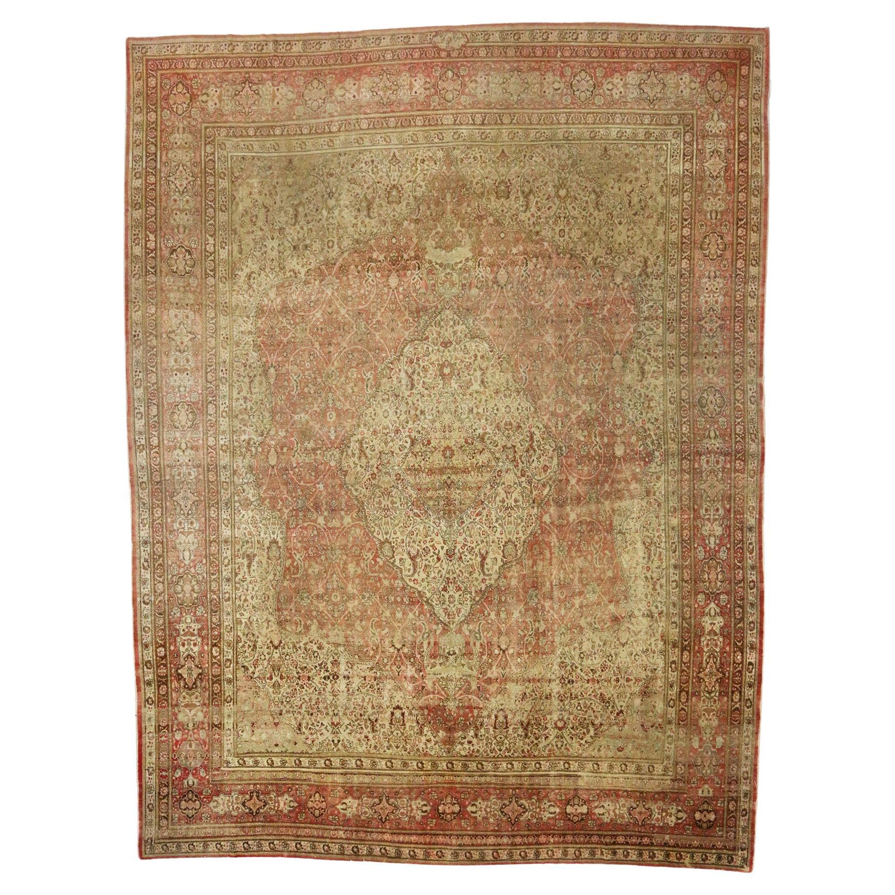 Tapis persan ancien surdimensionné des années 1880 - Tapis de l'hôtel Tabriz - Taille de l'hôtel en vente