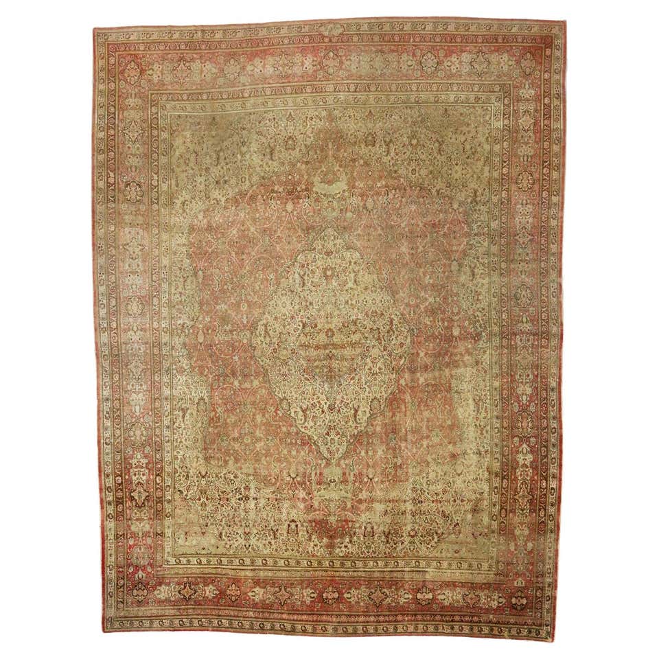 Oversized Antique Persian Tabriz Rug, Bridgerton Style Meets Rococo For ...