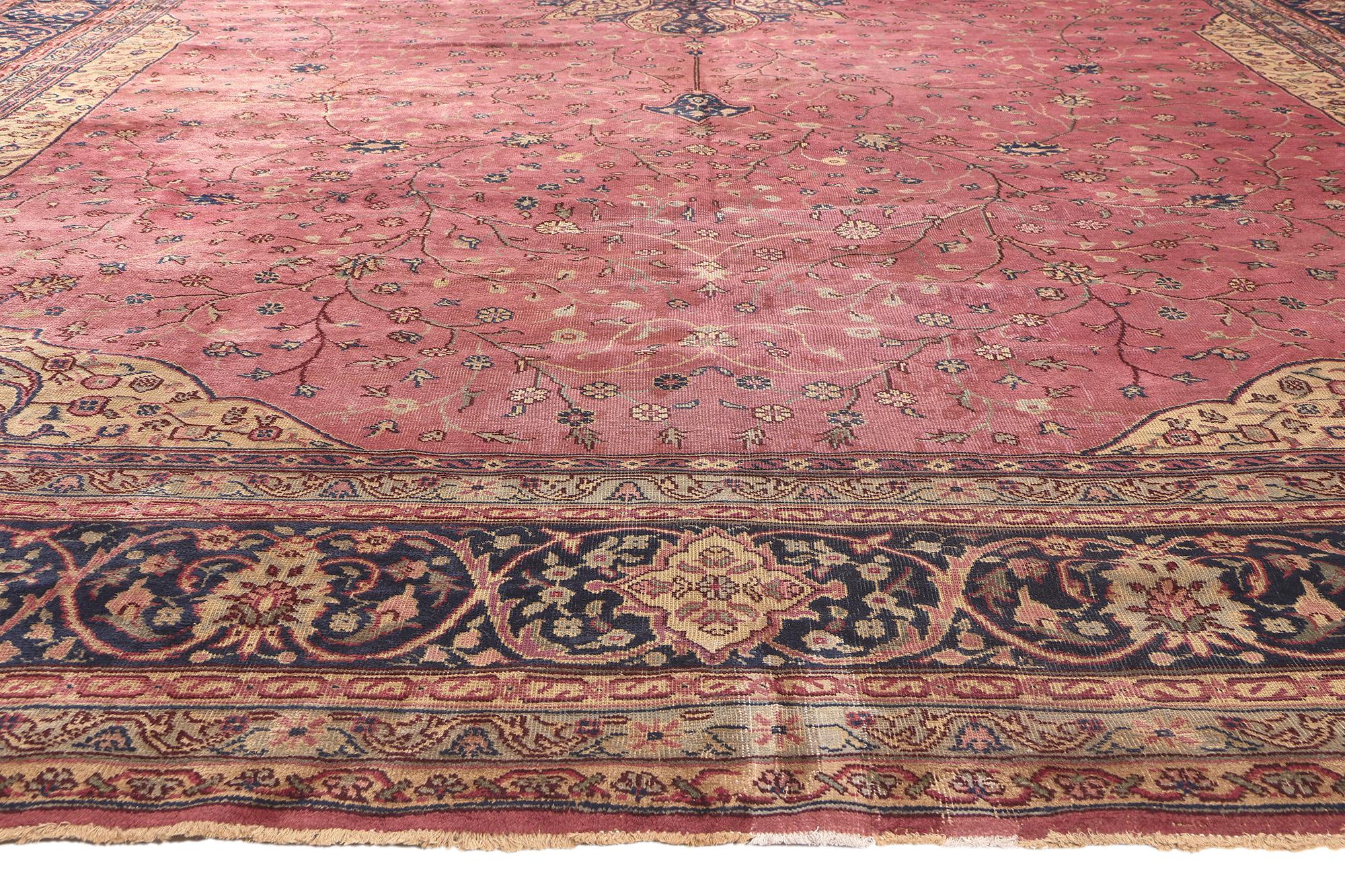 Hand-Knotted Oversized Antique Pink Turkish Sivas Rug, Hotel Lobby Size Carpet For Sale