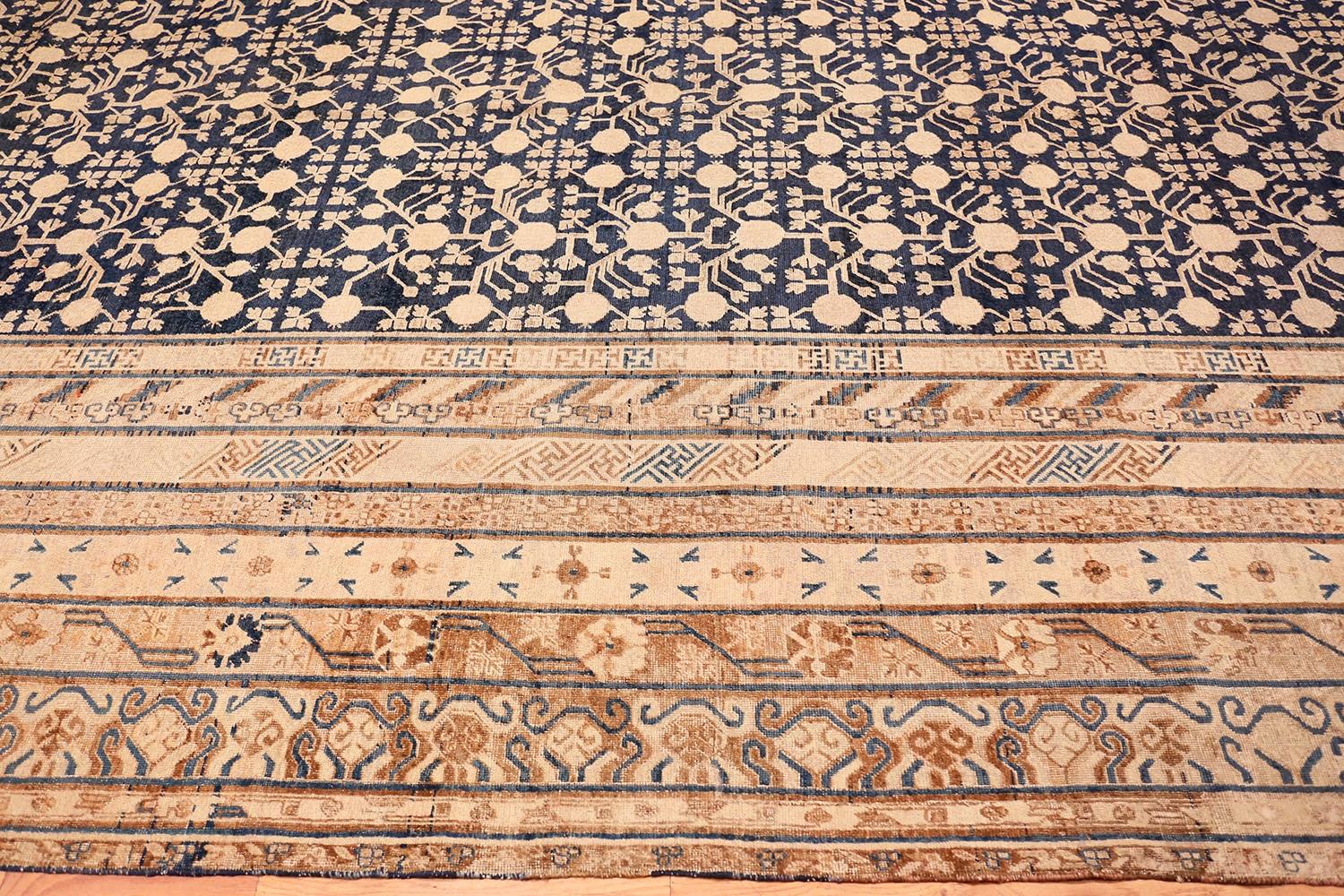 Hand-Knotted Oversized Antique Pomegranate Design East Turkestan Khotan Rug