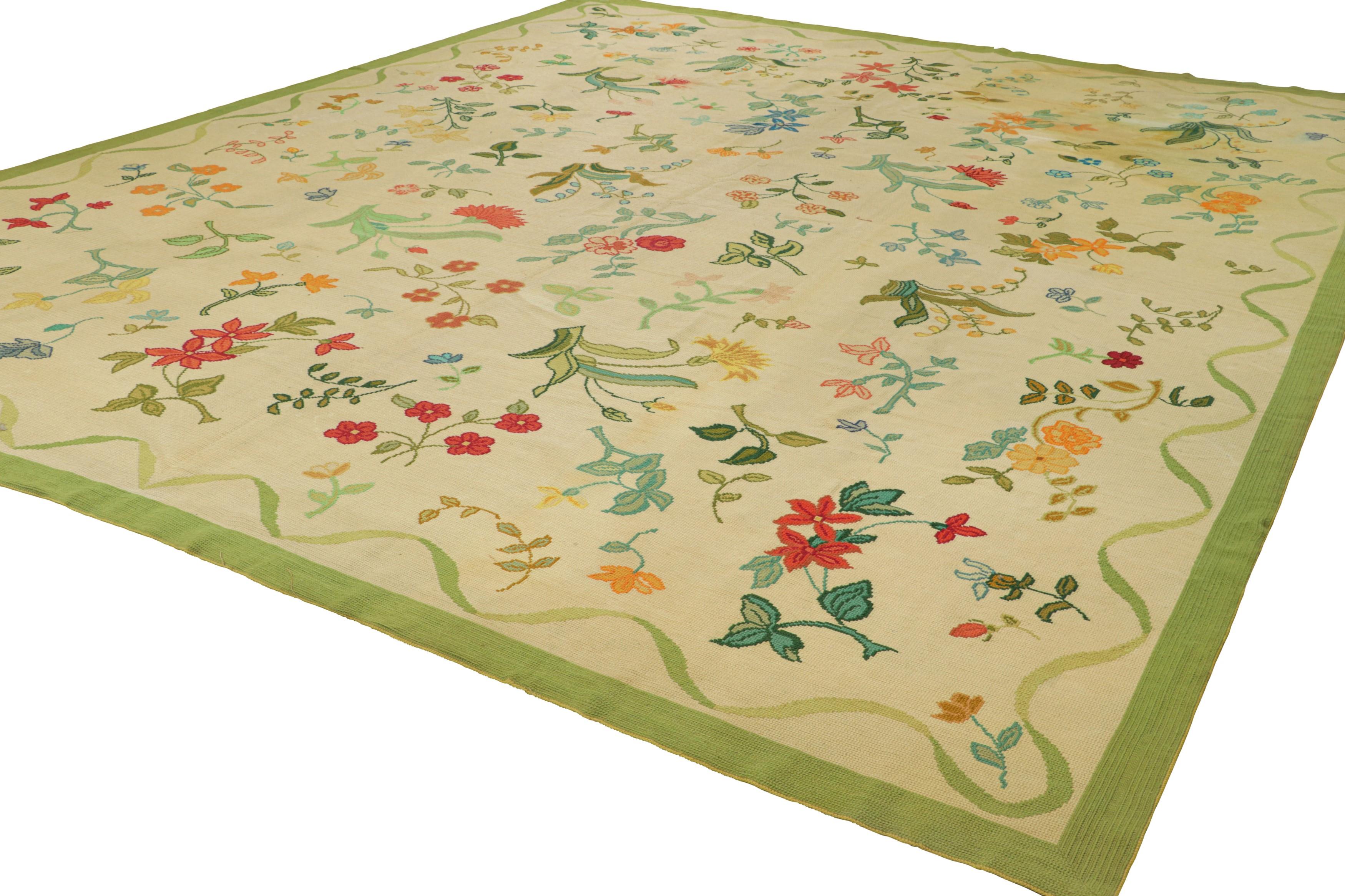 Oversized Antique Portuguese Needlepoint Rug with Floral Patterns  Rug & Kilim In Good Condition For Sale In Long Island City, NY