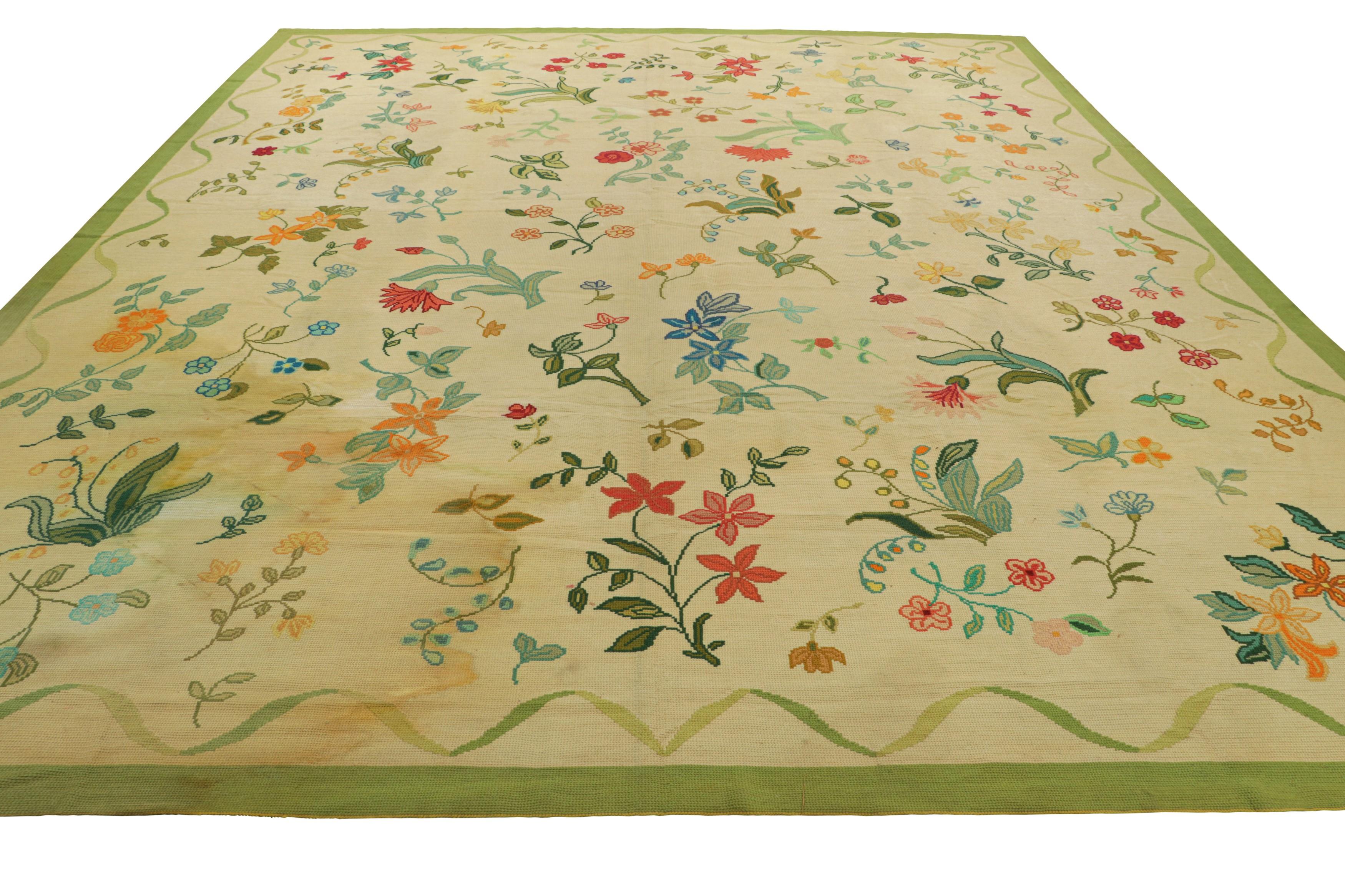 Early 20th Century Oversized Antique Portuguese Needlepoint Rug with Floral Patterns  Rug & Kilim For Sale