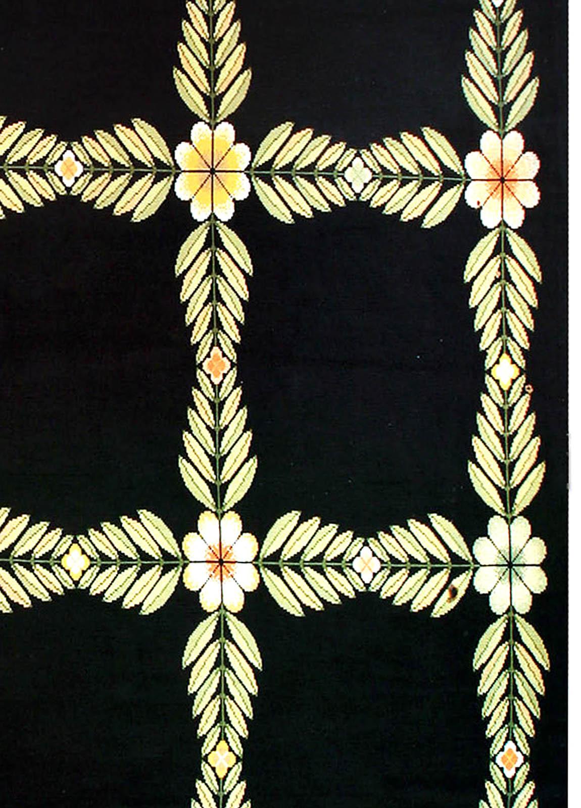 Wool Doris Leslie Blau Antique Portuguese Botanic Needlework Rug For Sale