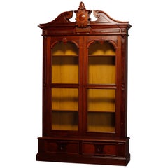 Oversized Antique Renaissance Revival Carved Walnut & Burl Bookcase, circa 1880