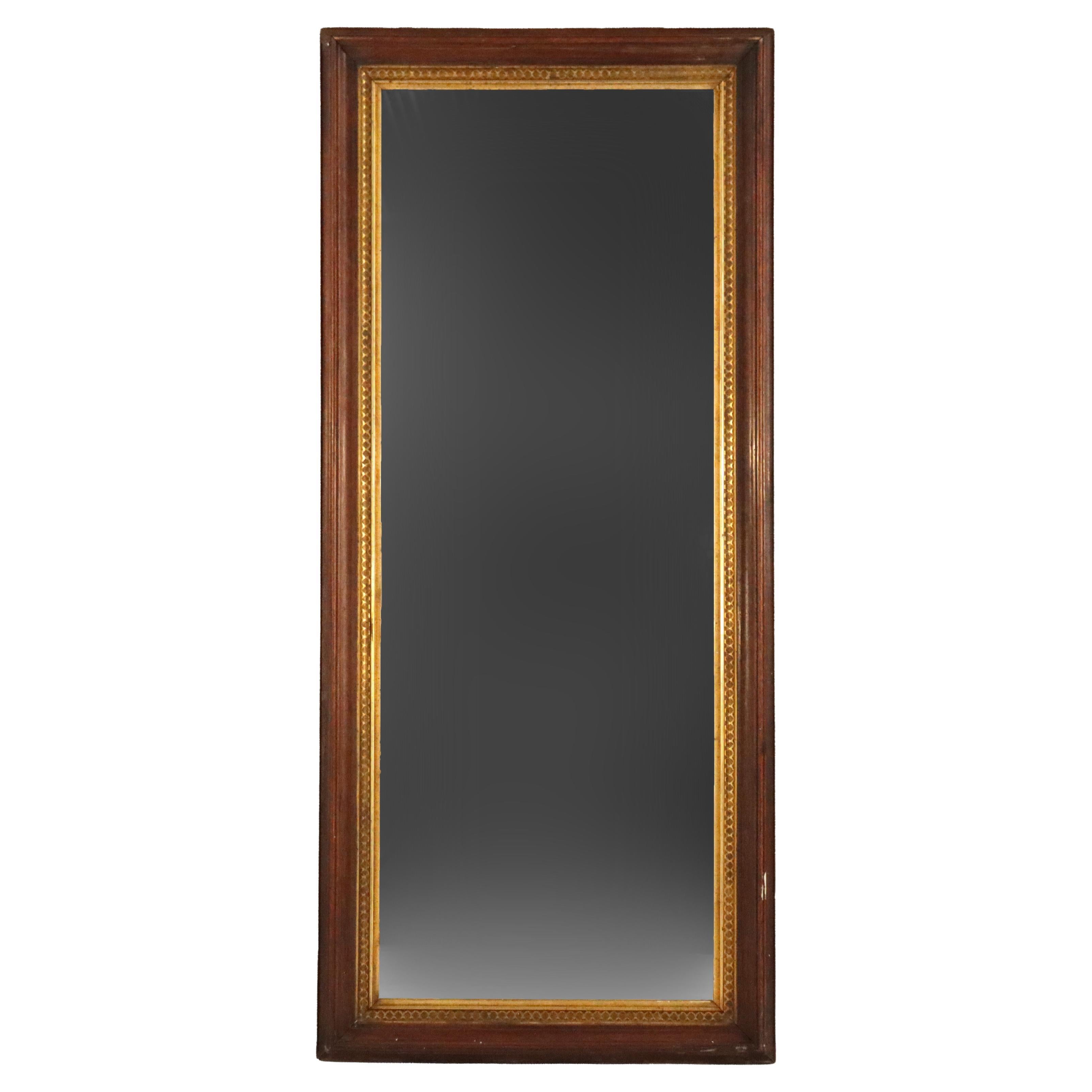 Oversized Antique Renaissance Revival Gilt Trimmed Walnut Mirror c1890
