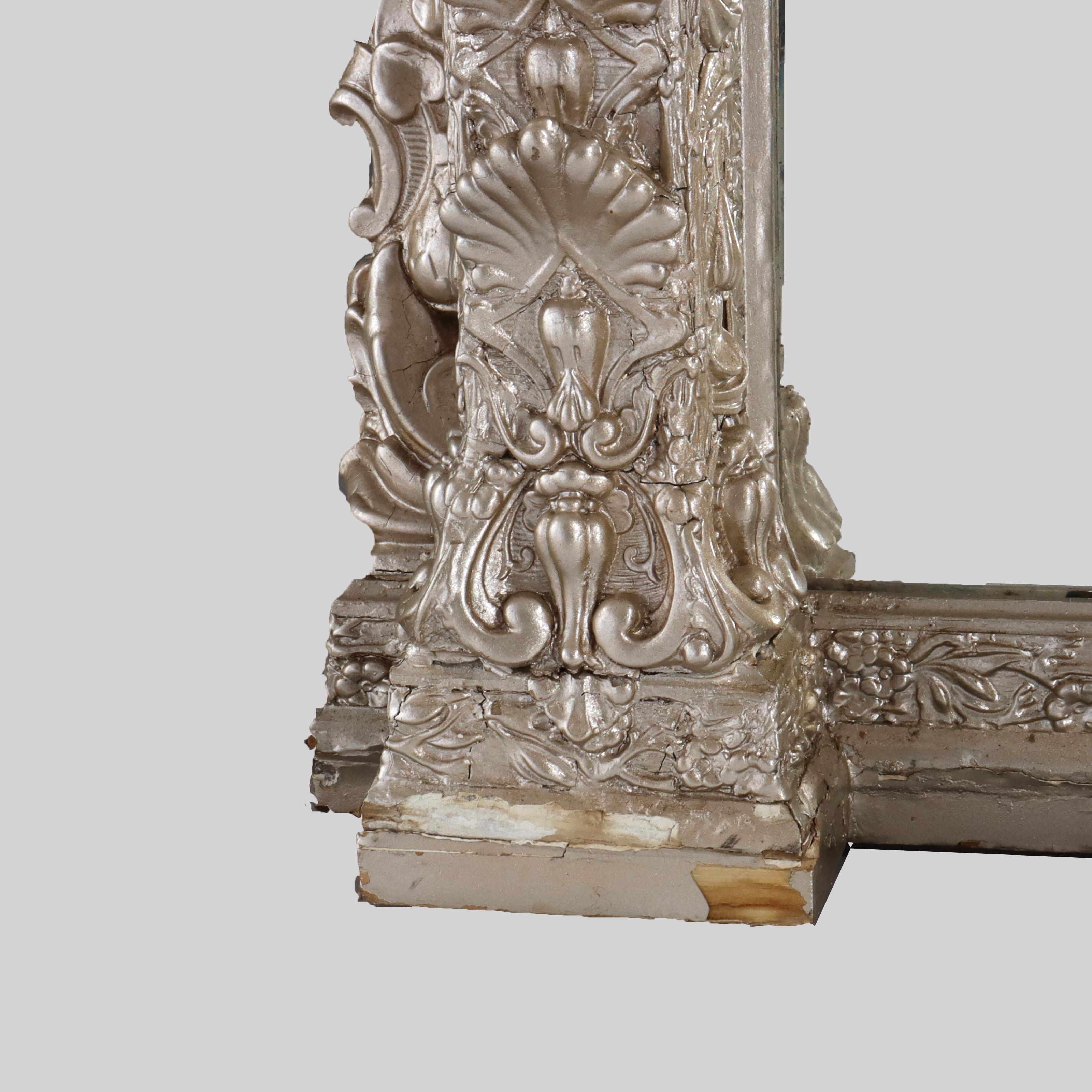 Oversized Antique Renaissance Revival Silver Gilt Over-Mantle Mirror C1880 For Sale 8