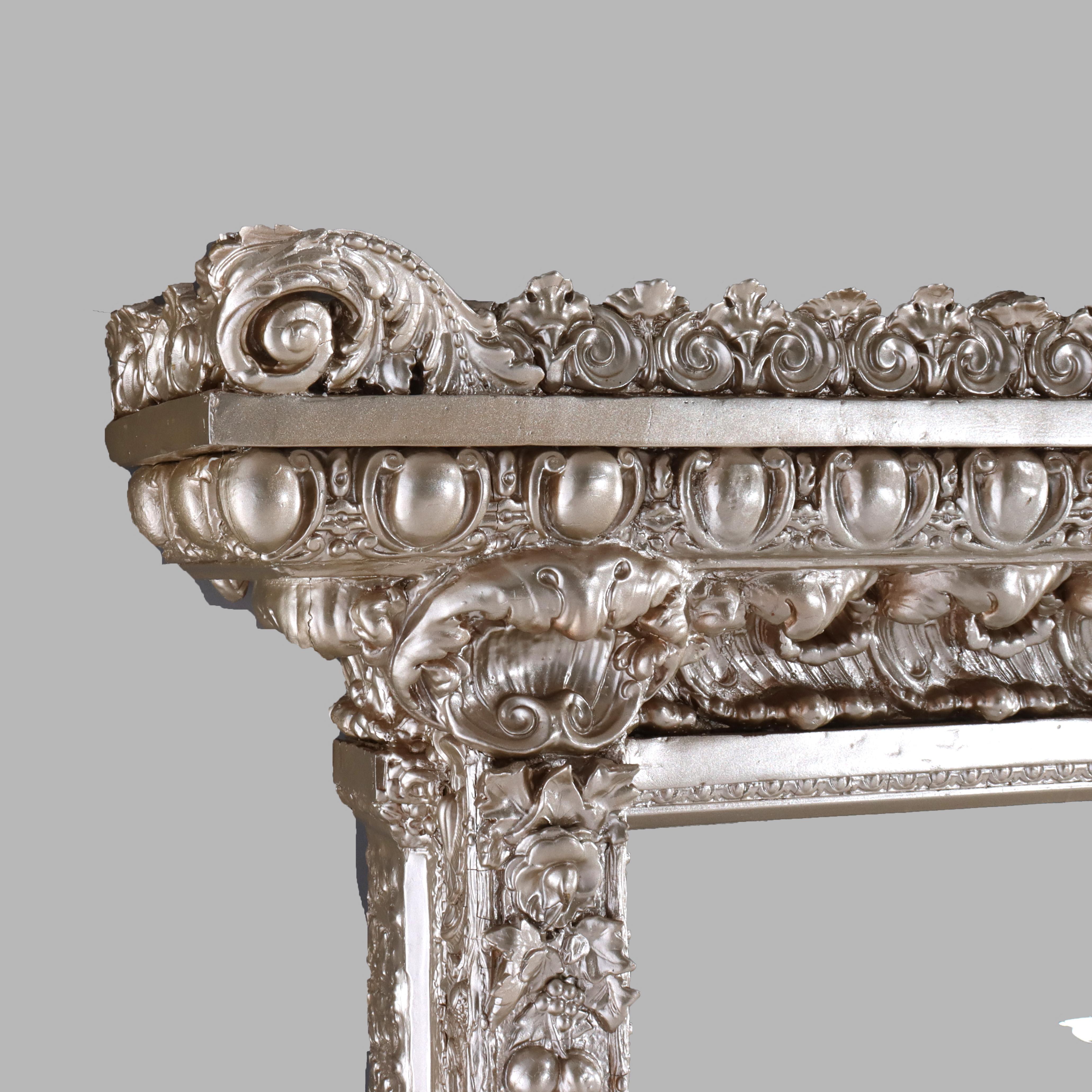 ***Reduced In-House Delivery Rates - Click on “Ask Seller” to Request a Quote***
Antique Renaissance Revival Silver Gilt Over Mantle Mirror Unsigned C1880.   
Measures - 65.75