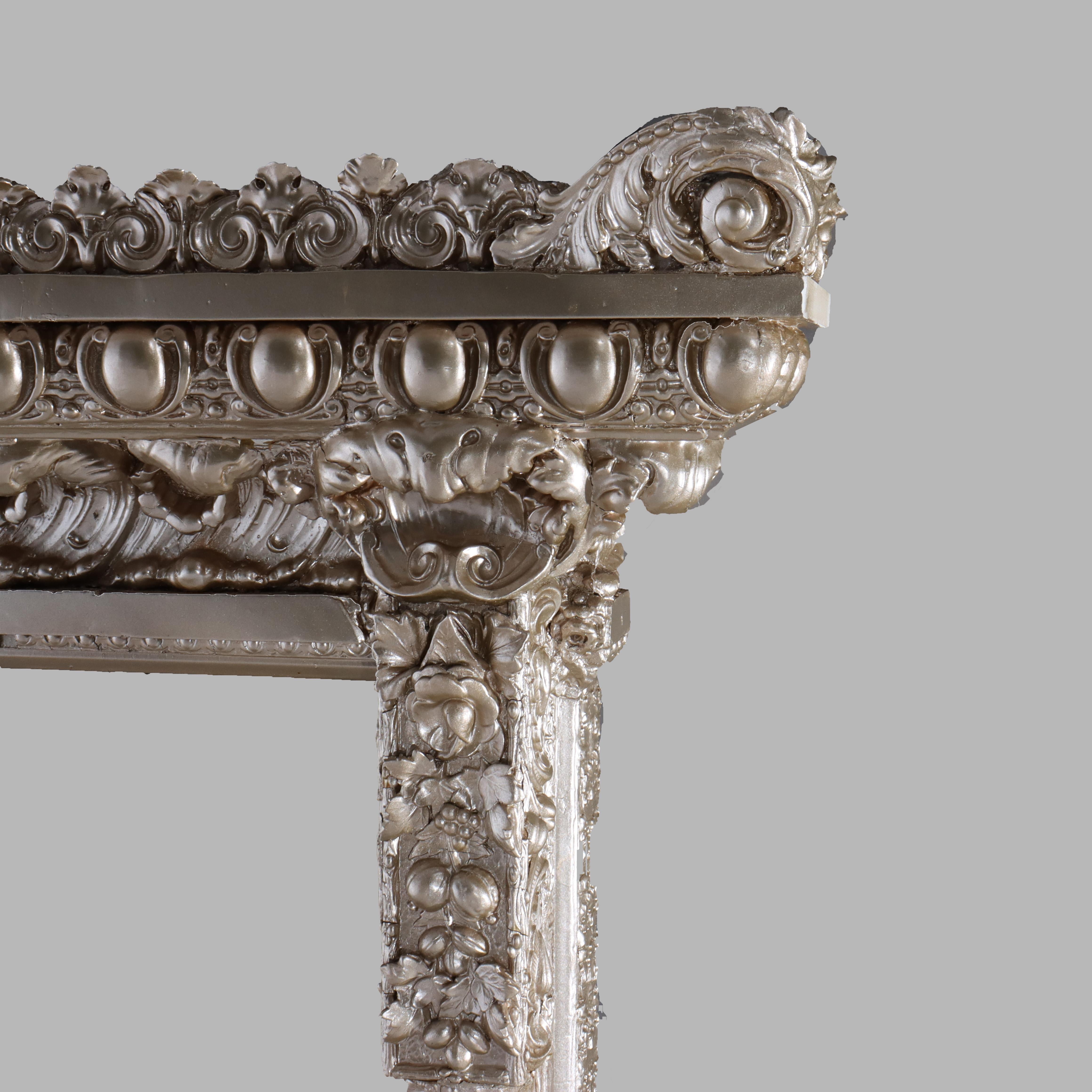 19th Century Oversized Antique Renaissance Revival Silver Gilt Over-Mantle Mirror C1880 For Sale