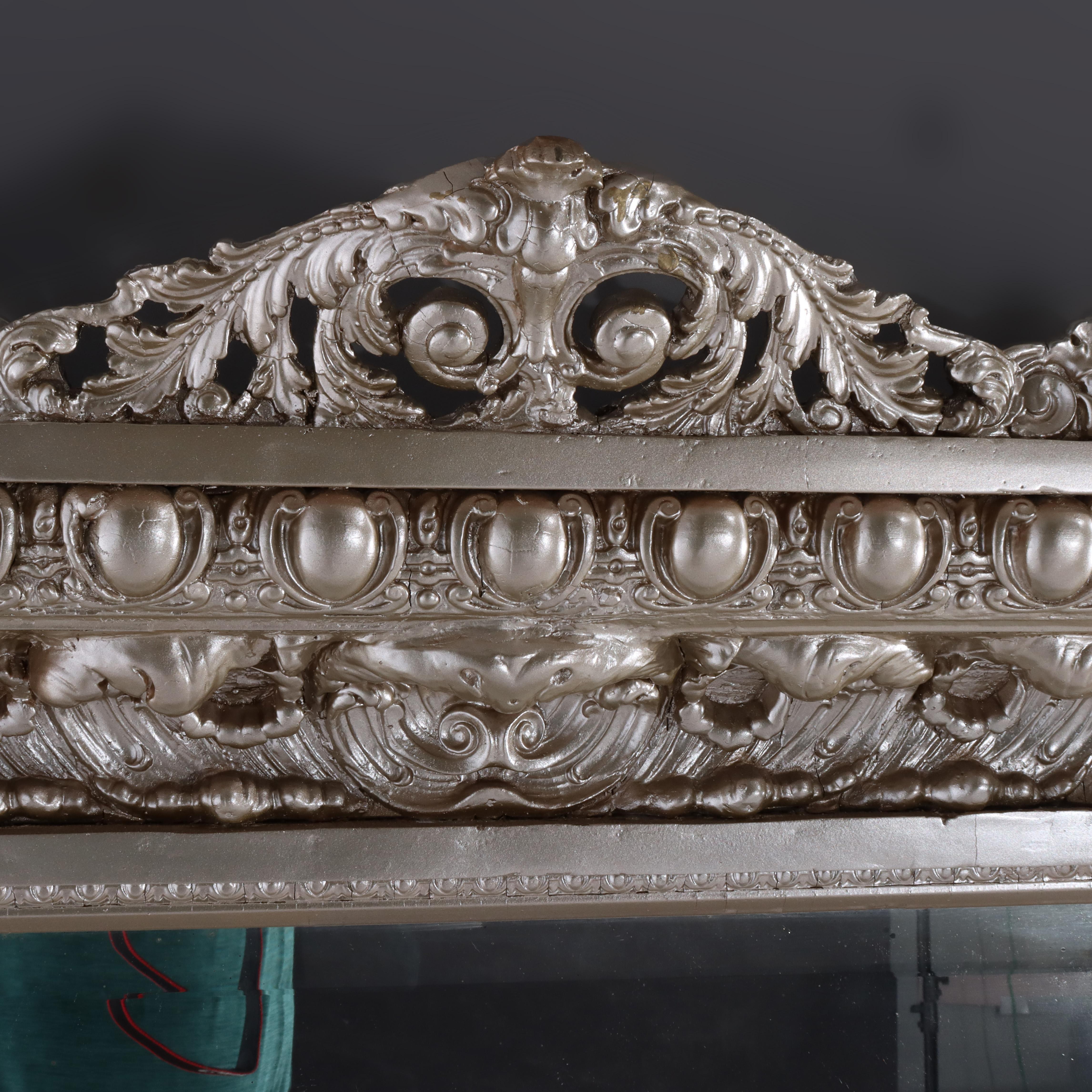 Oversized Antique Renaissance Revival Silver Gilt Over-Mantle Mirror C1880 For Sale 1