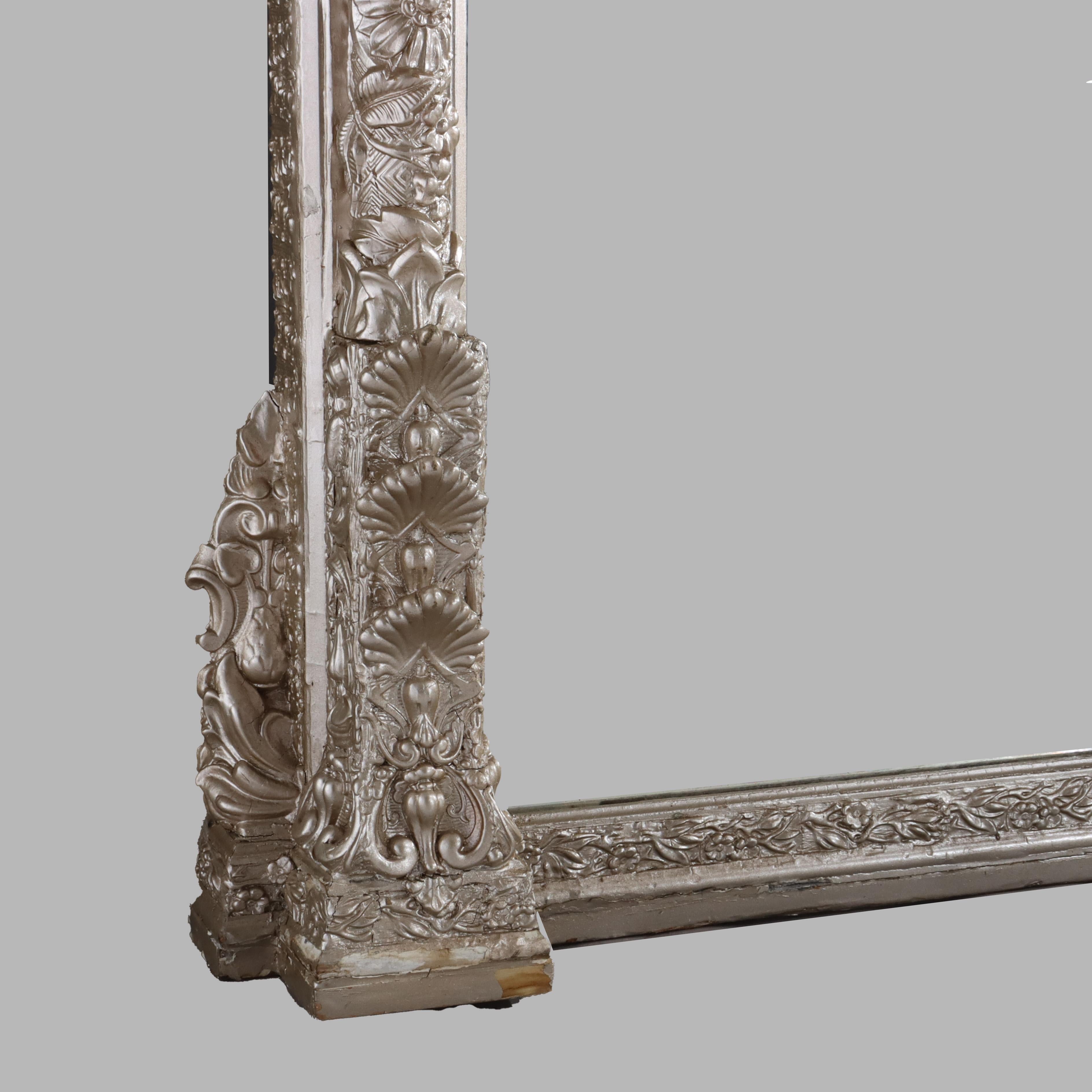 Oversized Antique Renaissance Revival Silver Gilt Over-Mantle Mirror C1880 For Sale 2