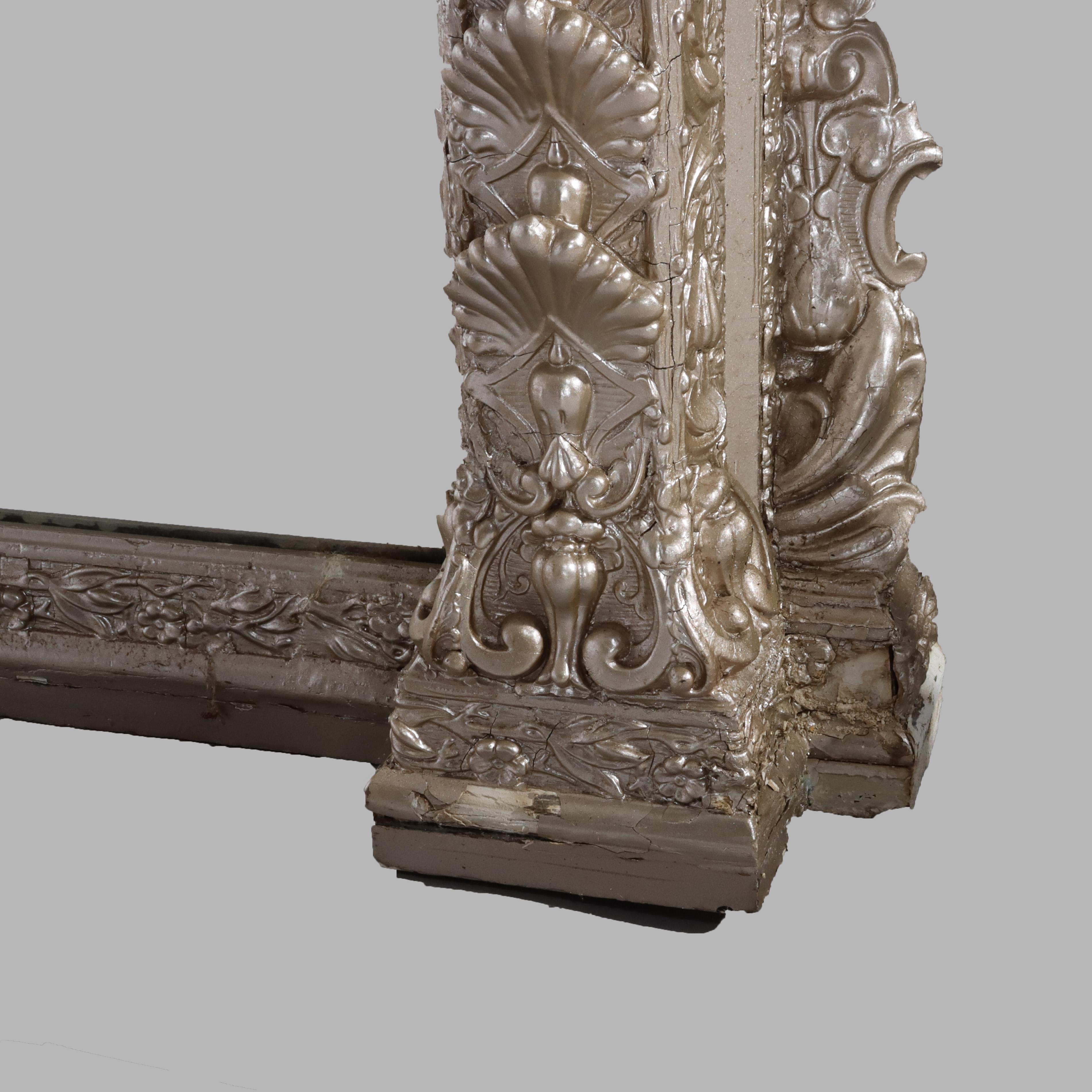 Oversized Antique Renaissance Revival Silver Gilt Over-Mantle Mirror C1880 For Sale 3