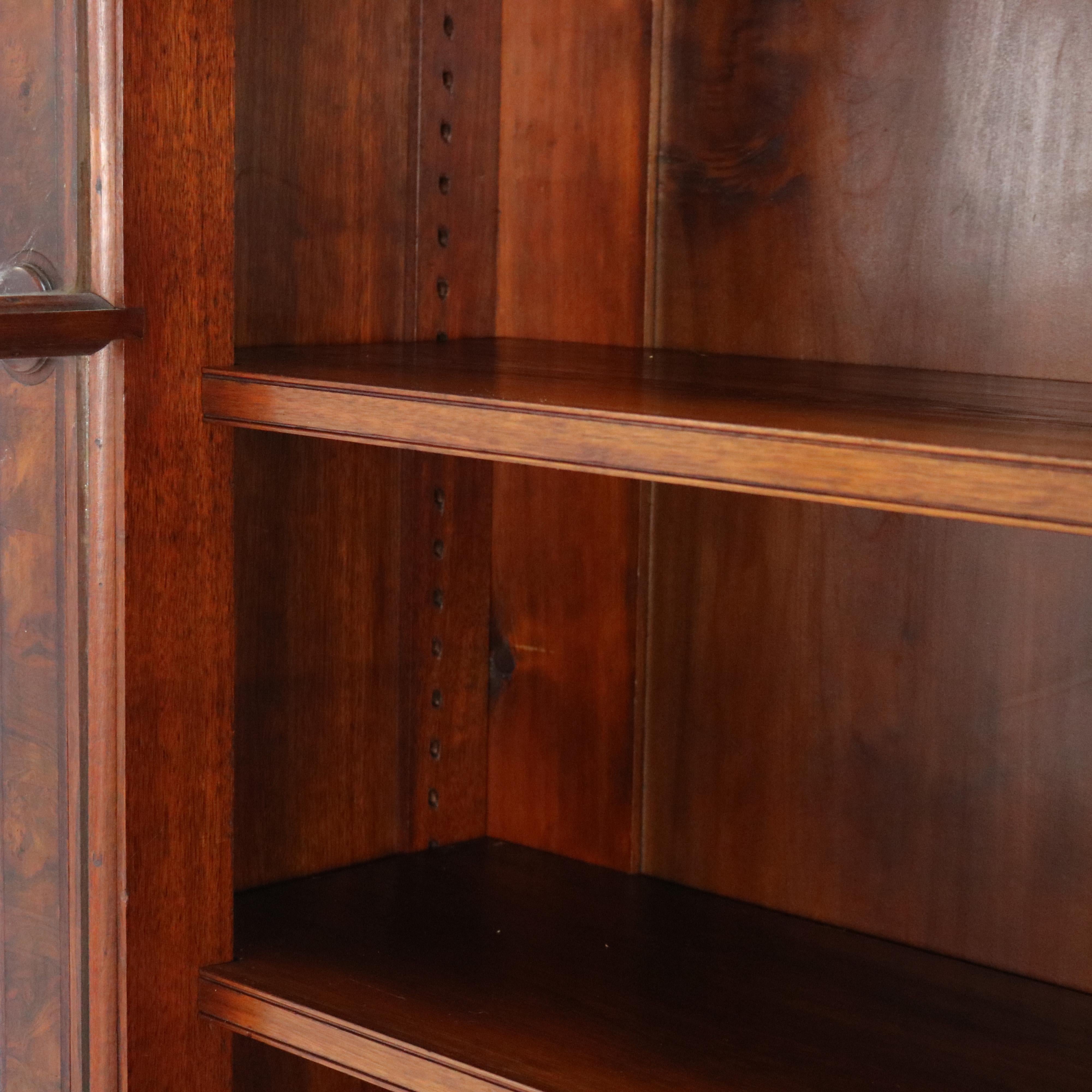 Oversized Antique Renaissance Revival Walnut & Burl Bookcase Double Door C1880 3