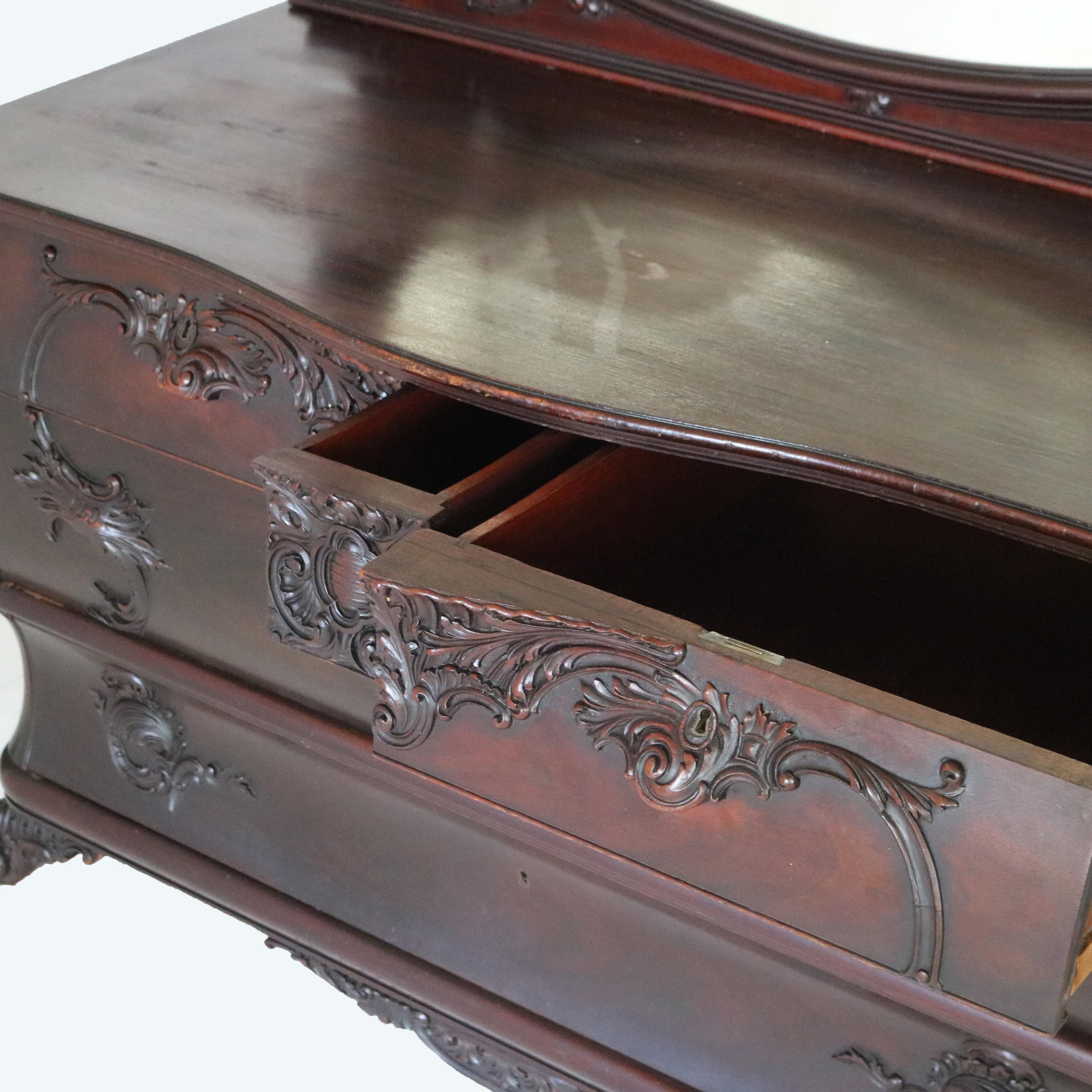 Sculpté Commode RJ Horner surdimensionnée en acajou sculpté avec miroir C1900 en vente