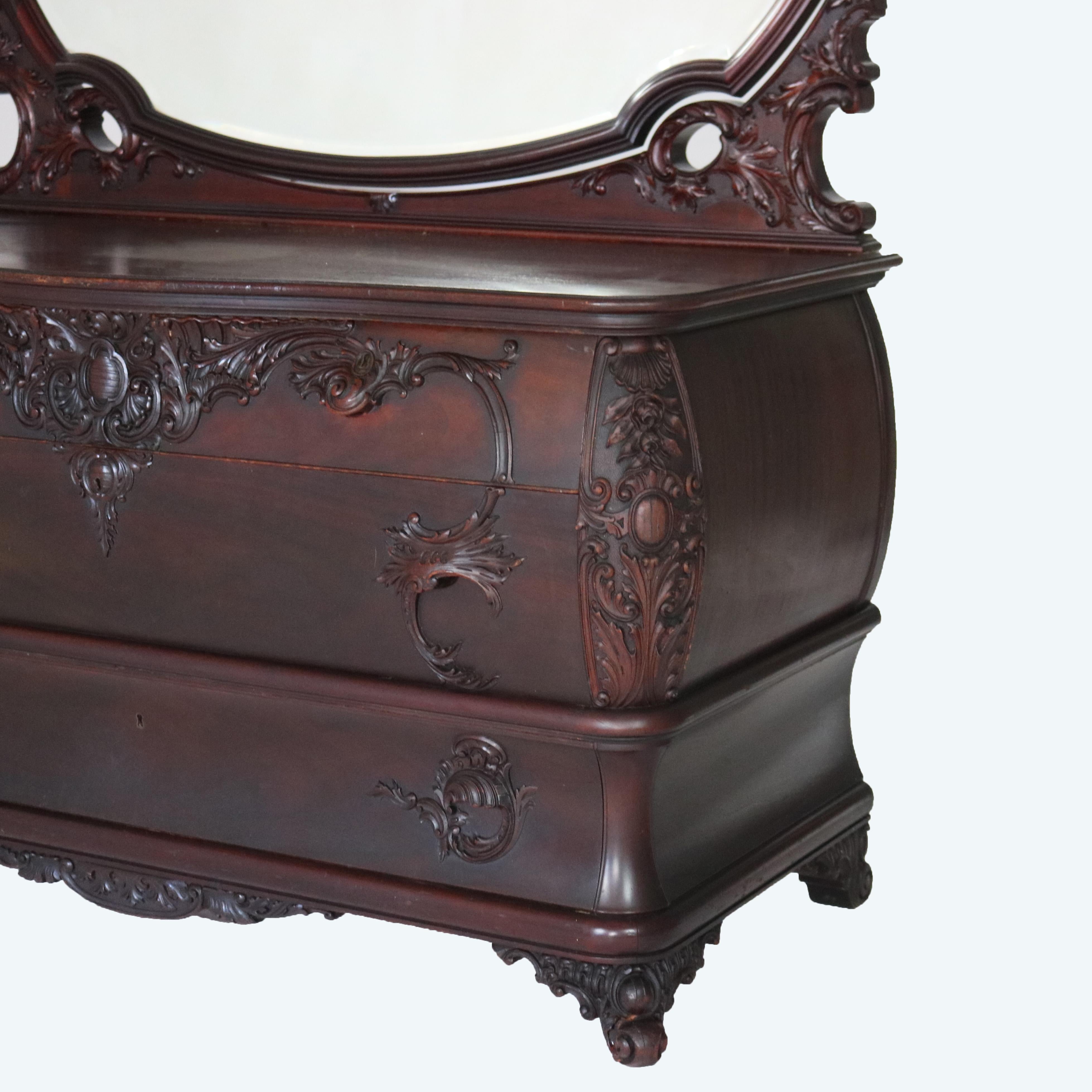 Miroir Commode RJ Horner surdimensionnée en acajou sculpté avec miroir C1900 en vente