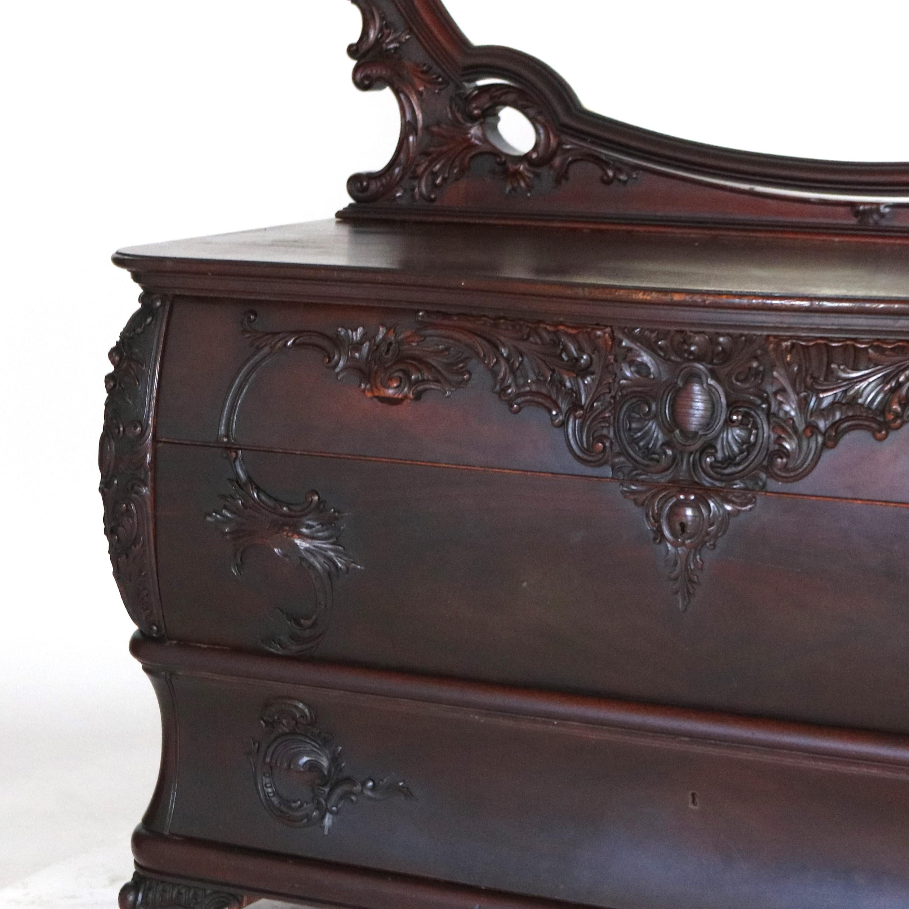 Commode RJ Horner surdimensionnée en acajou sculpté avec miroir C1900 en vente 1