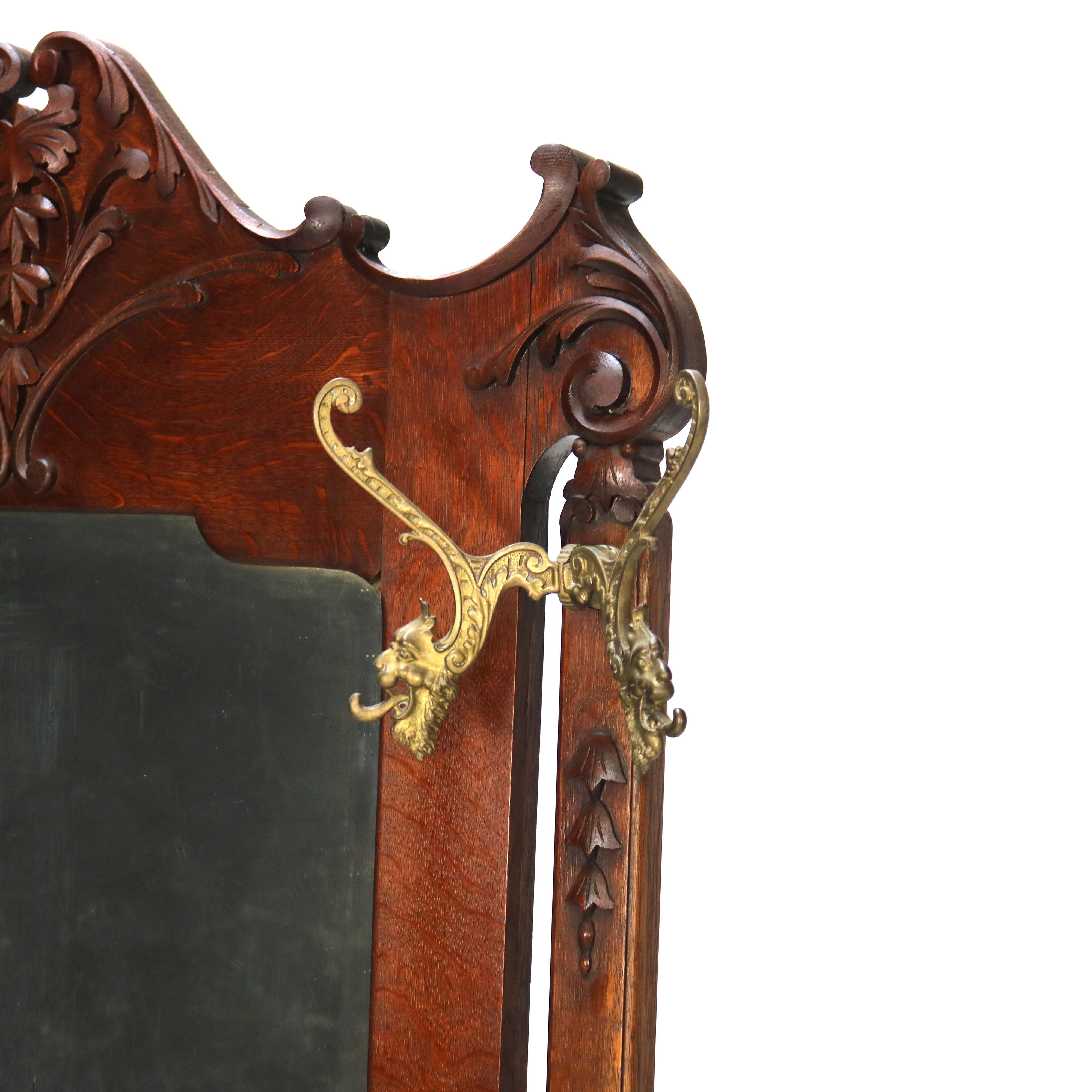 Siège d'entrée RJ Horner surdimensionné en chêne sculpté et miroir C1920 en vente 5