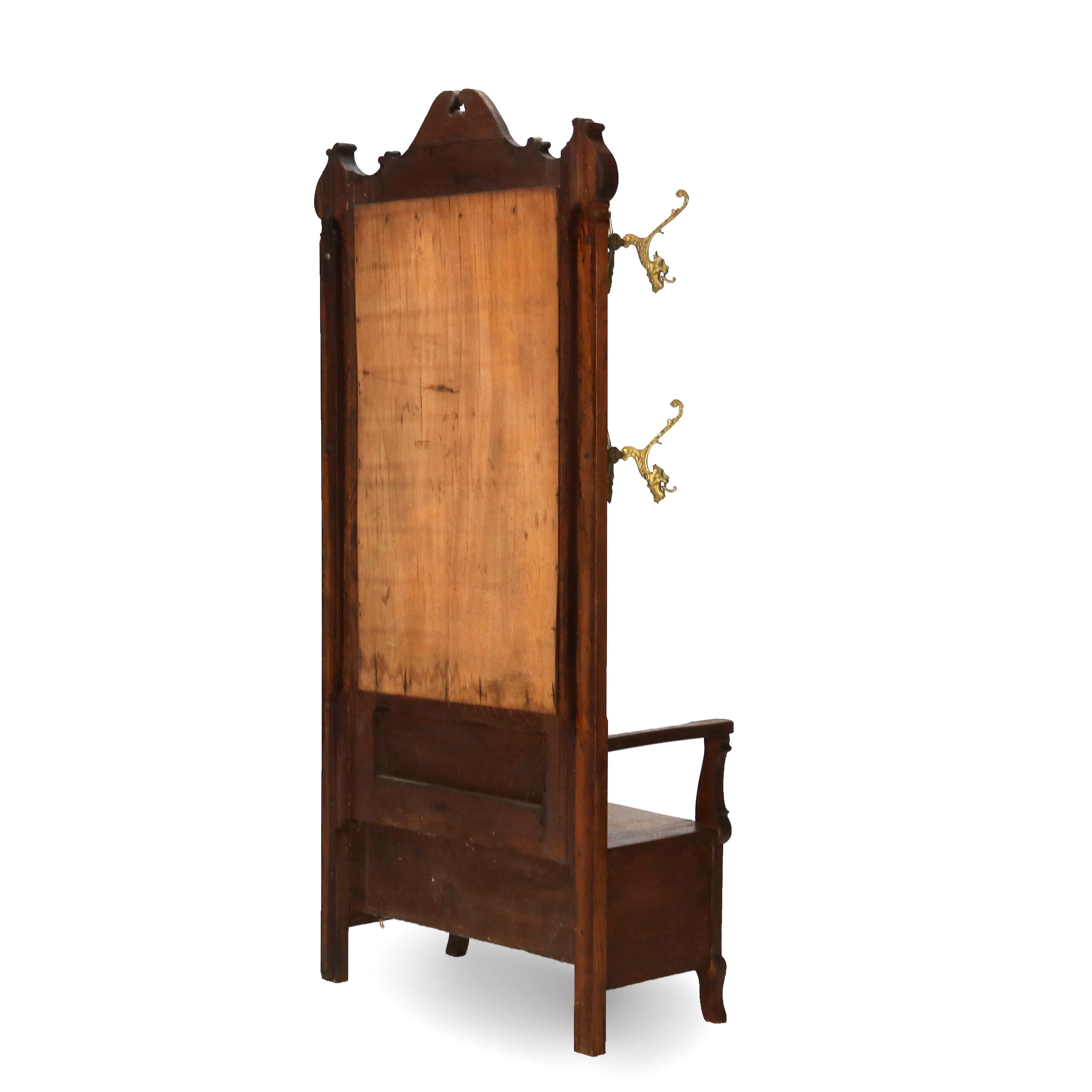 Siège d'entrée RJ Horner surdimensionné en chêne sculpté et miroir C1920 en vente 7