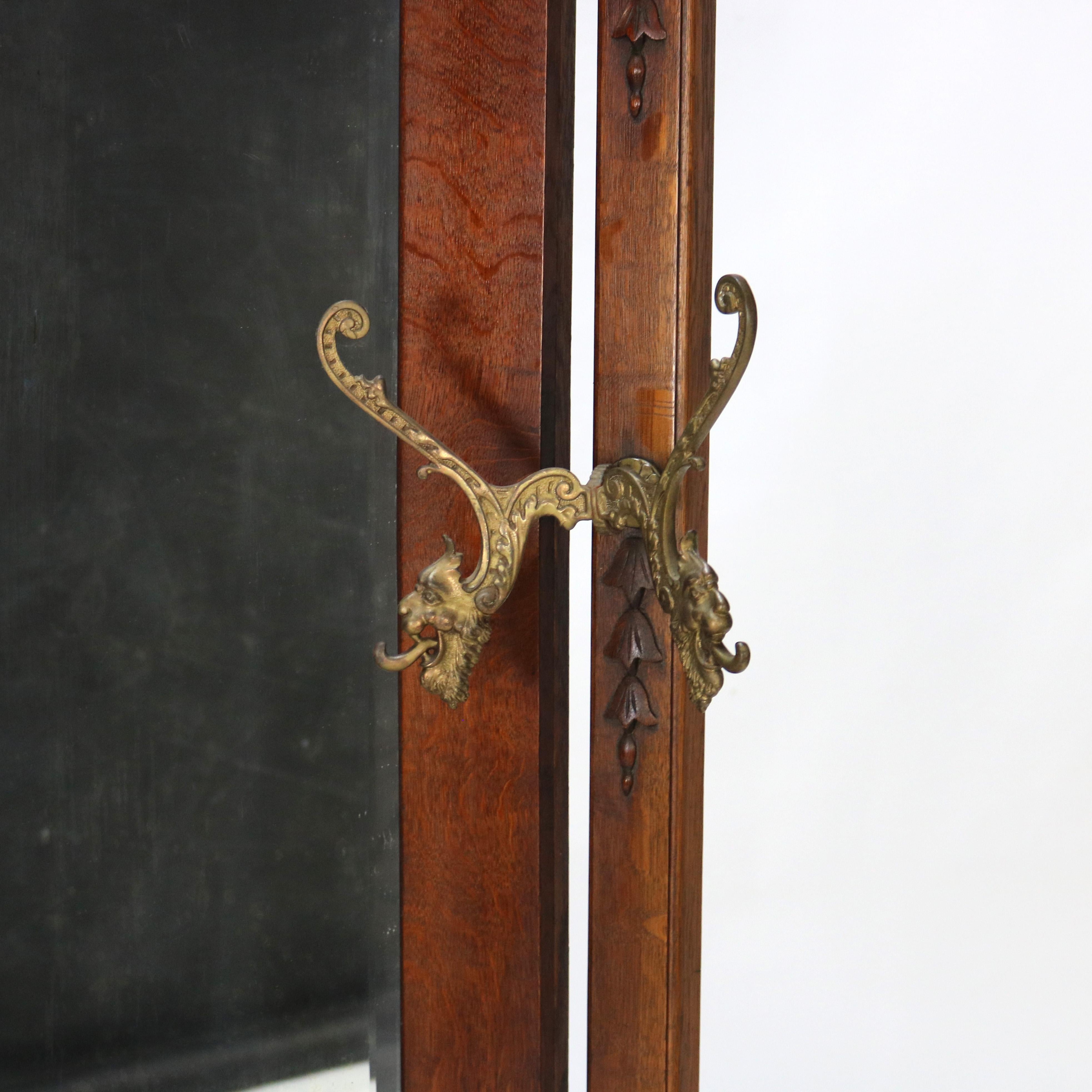Siège d'entrée RJ Horner surdimensionné en chêne sculpté et miroir C1920 en vente 2