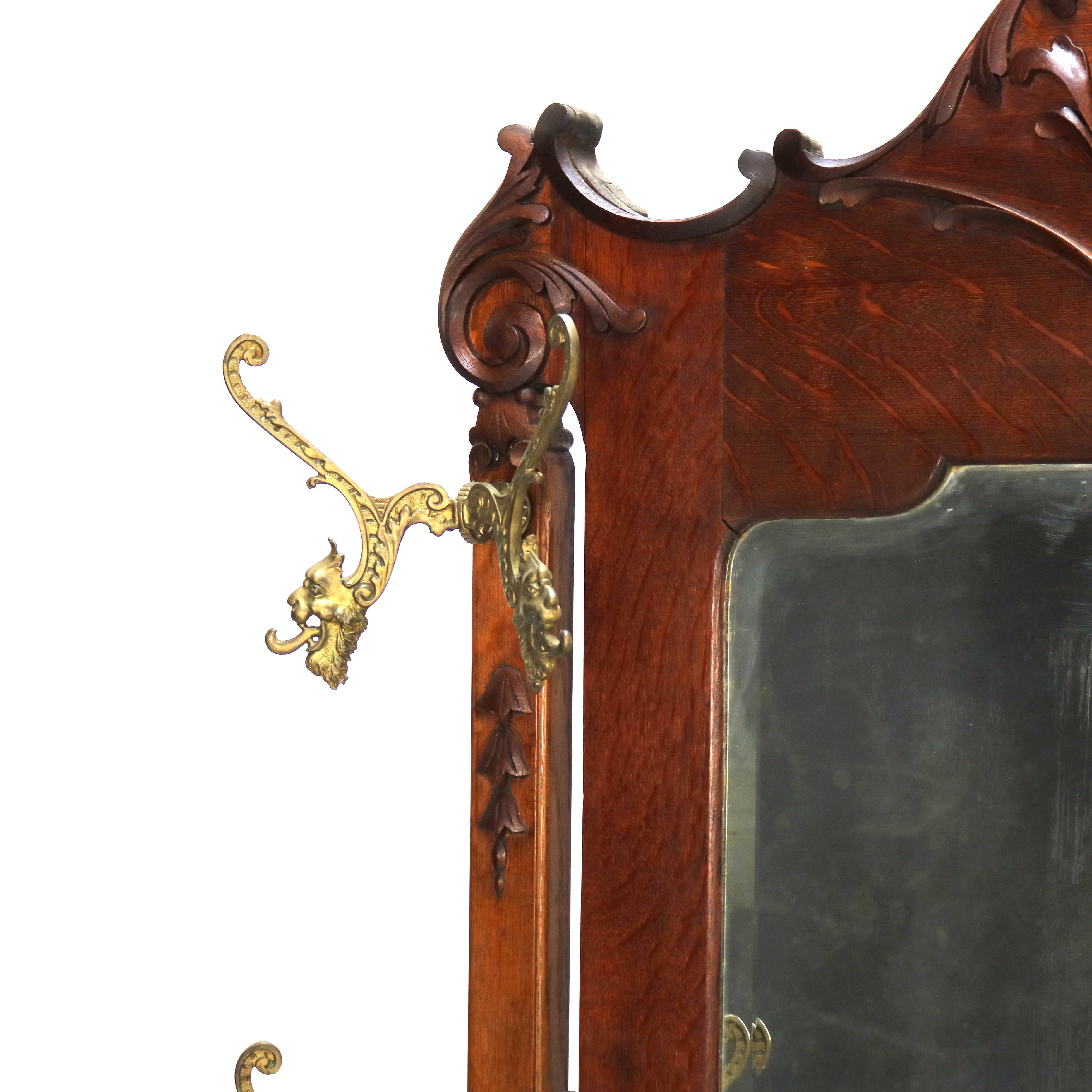 Siège d'entrée RJ Horner surdimensionné en chêne sculpté et miroir C1920 en vente 4