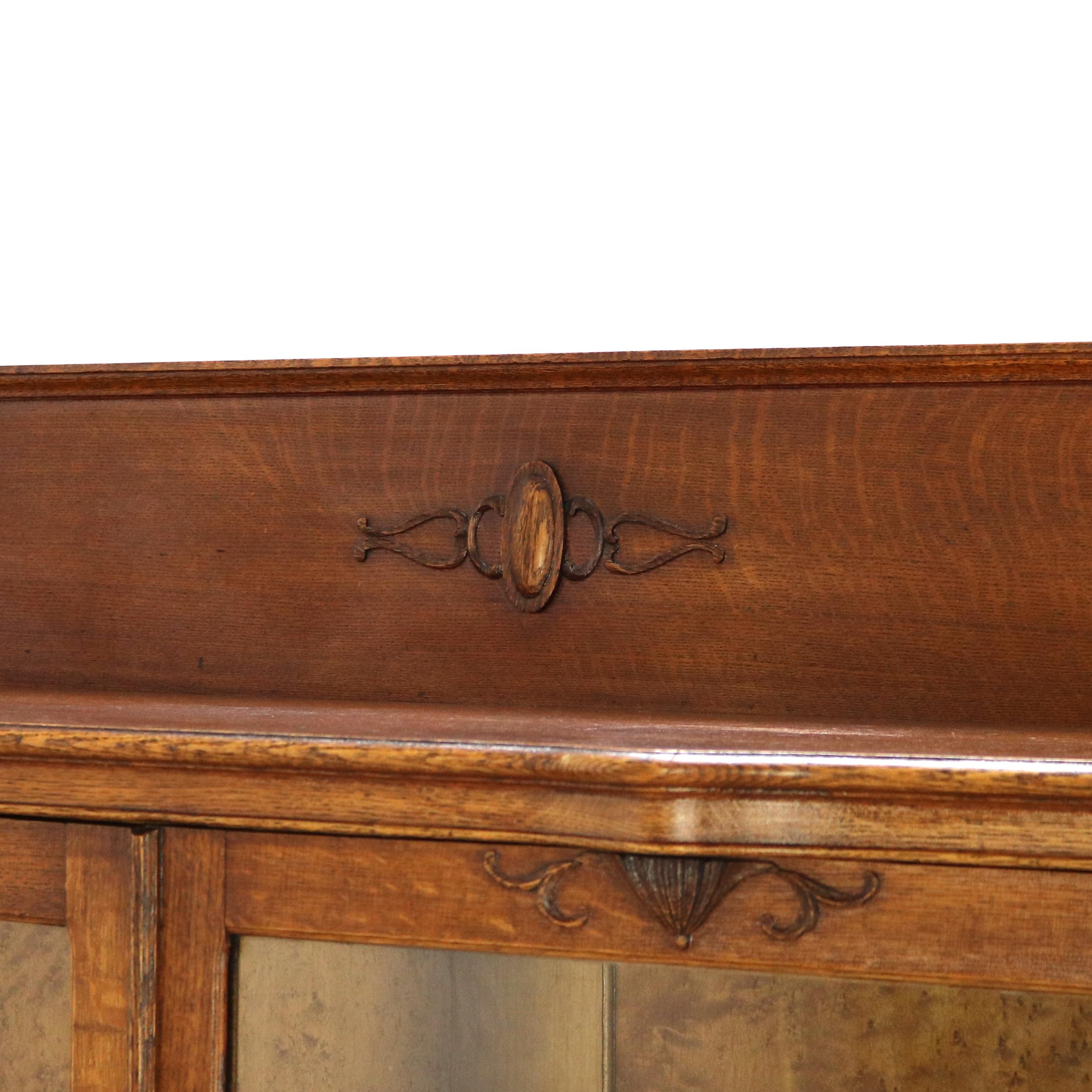 Oversized Antique RJ Horner Carved Oak Two Door Bookcase C1920 1