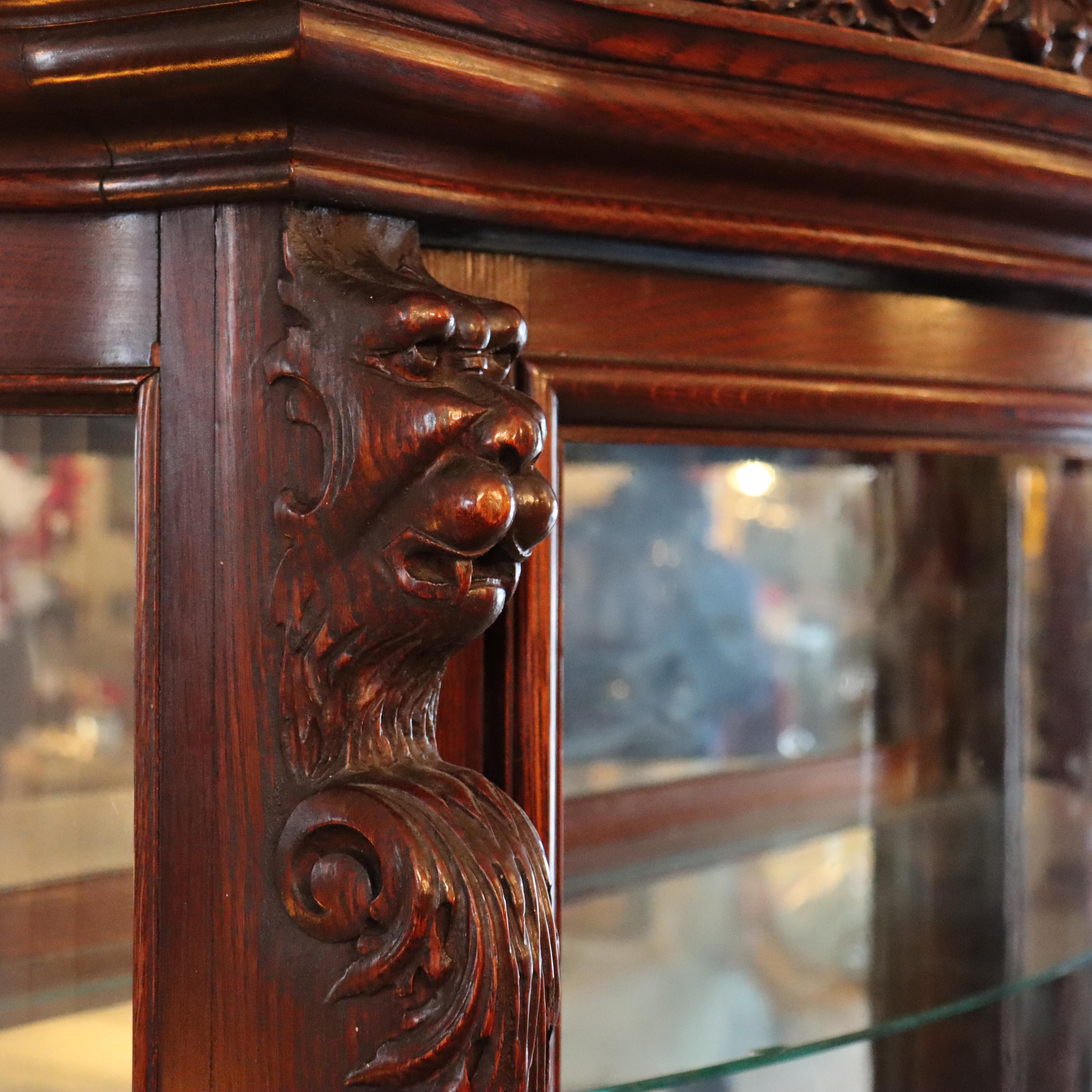 Oversized Antique RJ Horner Heavily Figural & Foliate Carved Oak China Cabinet C1900

Measures - 76