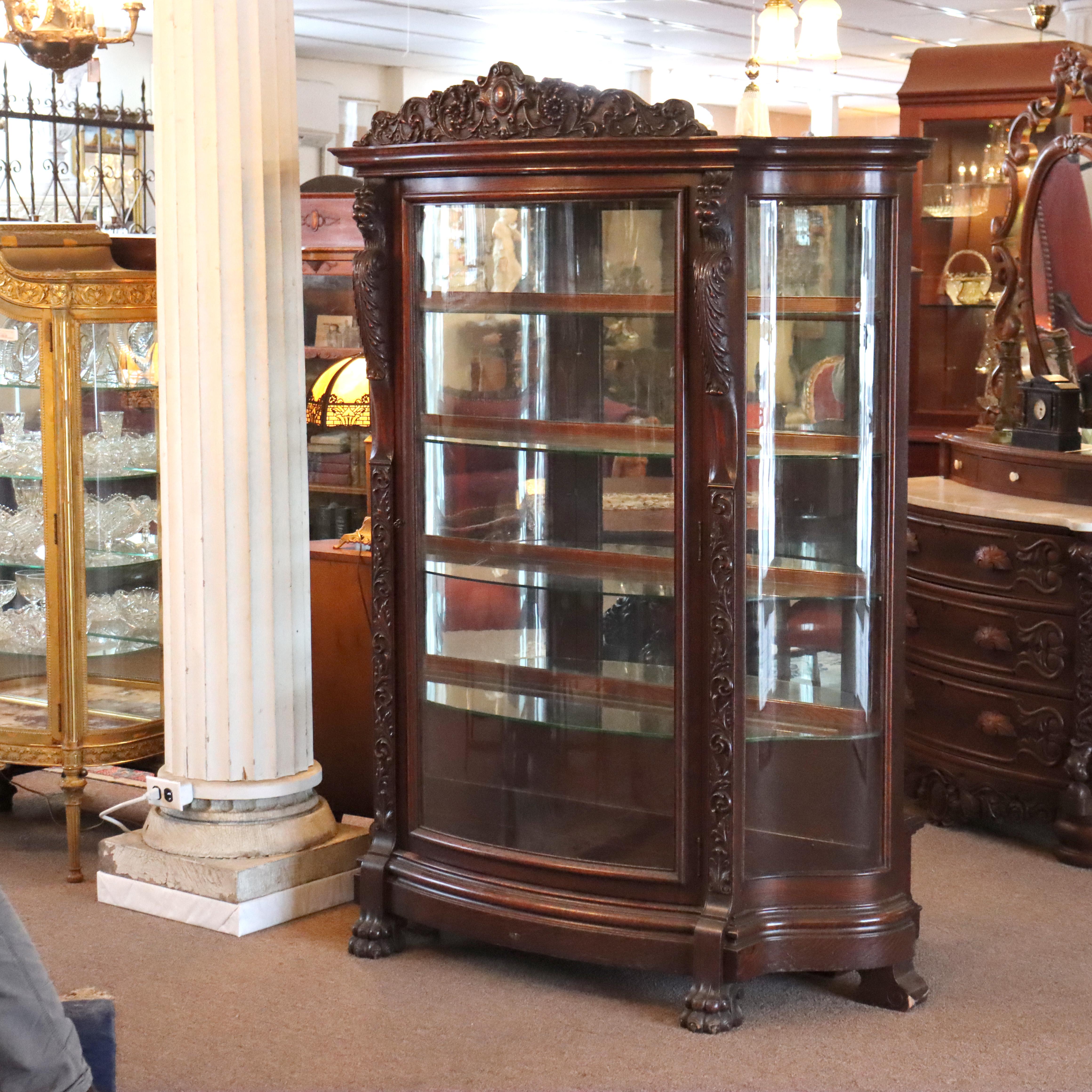 Oversized Antique RJ Horner Deeply Figural Griffin & Floral Carved Oak Sideboard In Good Condition For Sale In Big Flats, NY