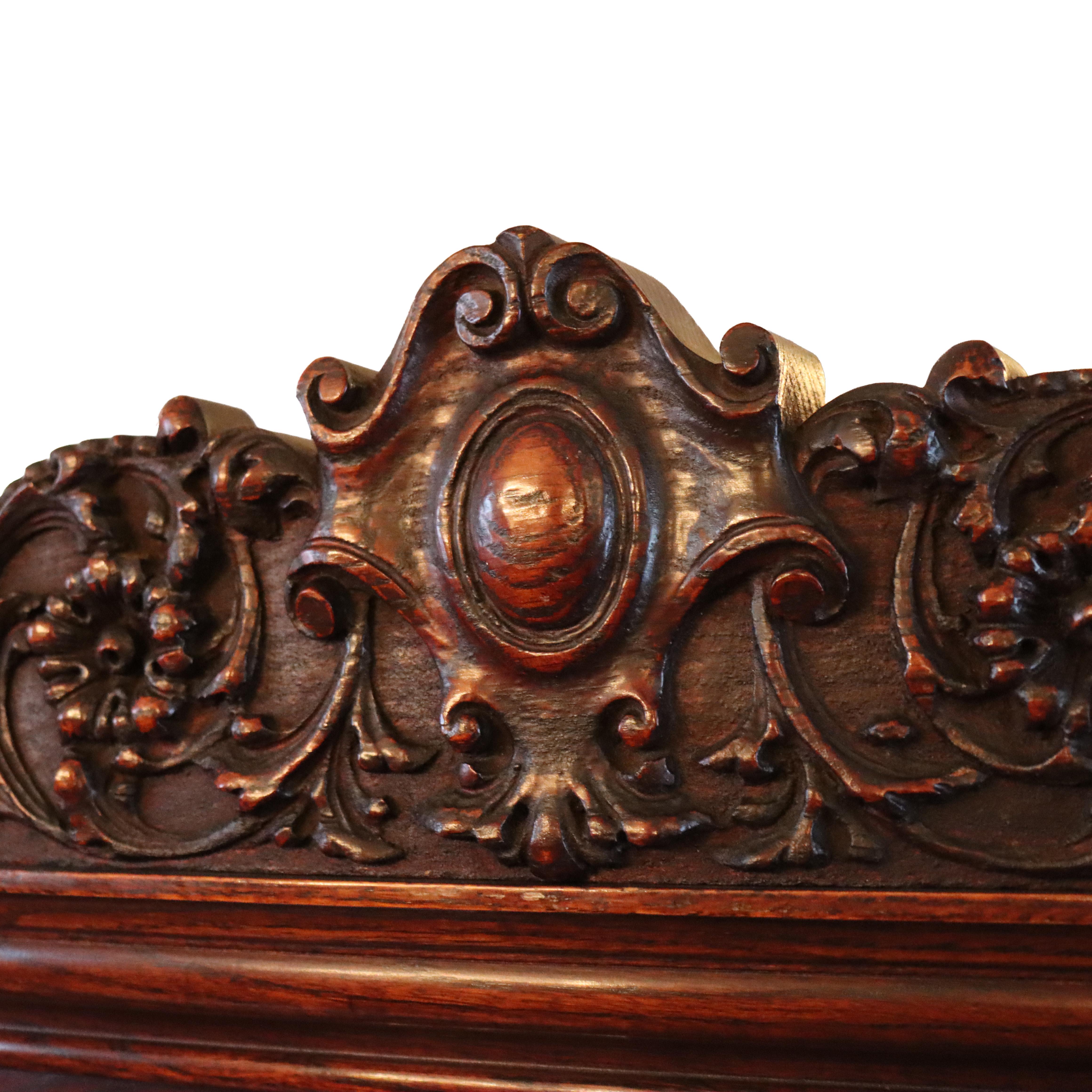 Oversized Antique RJ Horner Deeply Figural Griffin & Floral Carved Oak Sideboard For Sale 2