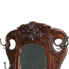 Überdimensionale Antike RJ Horner Foliate geschnitzt Eiche Halle Sitz mit Spiegel C1920