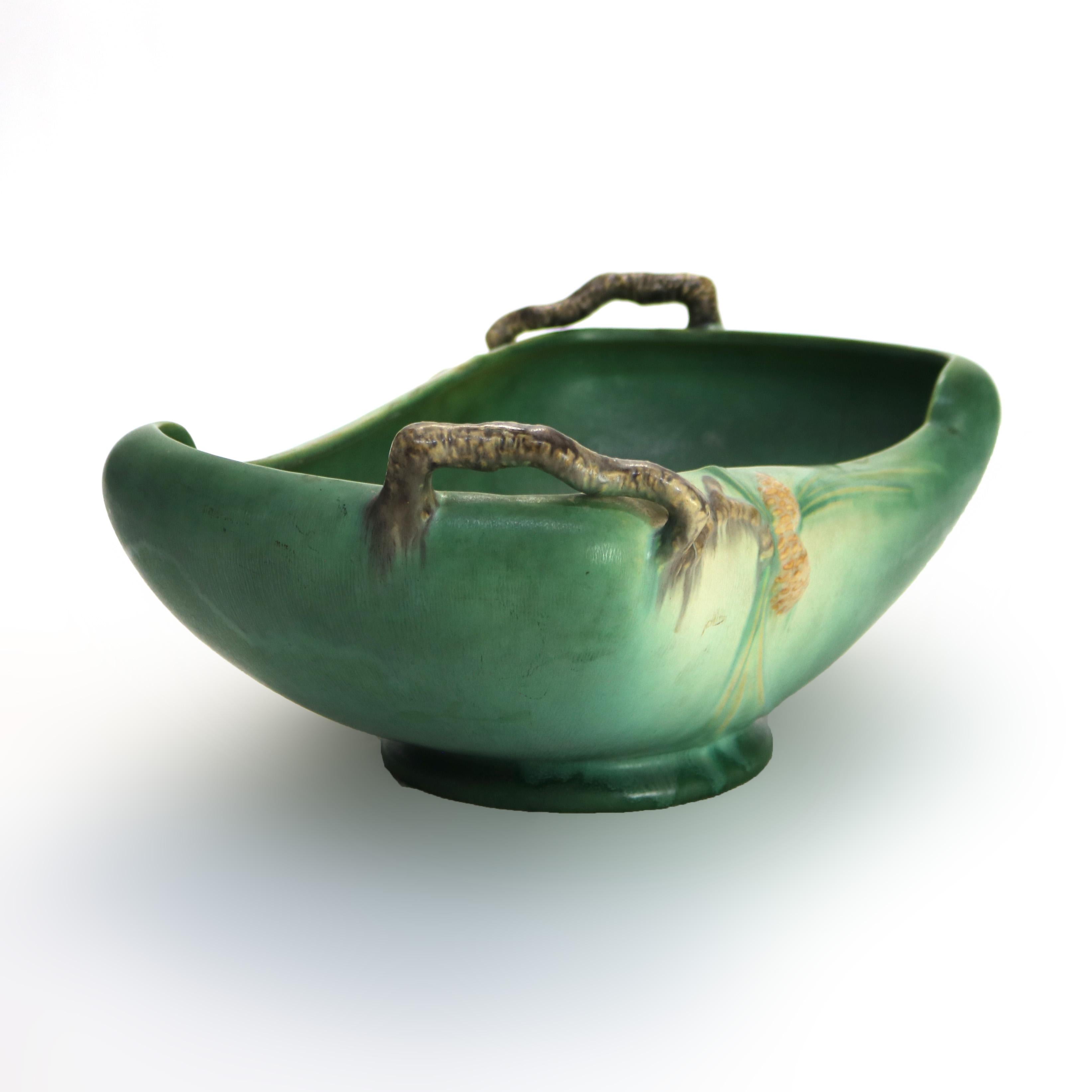 20th Century Oversized Antique Roseville Art Pottery Console Bowl with Pinecone Pattern c1930