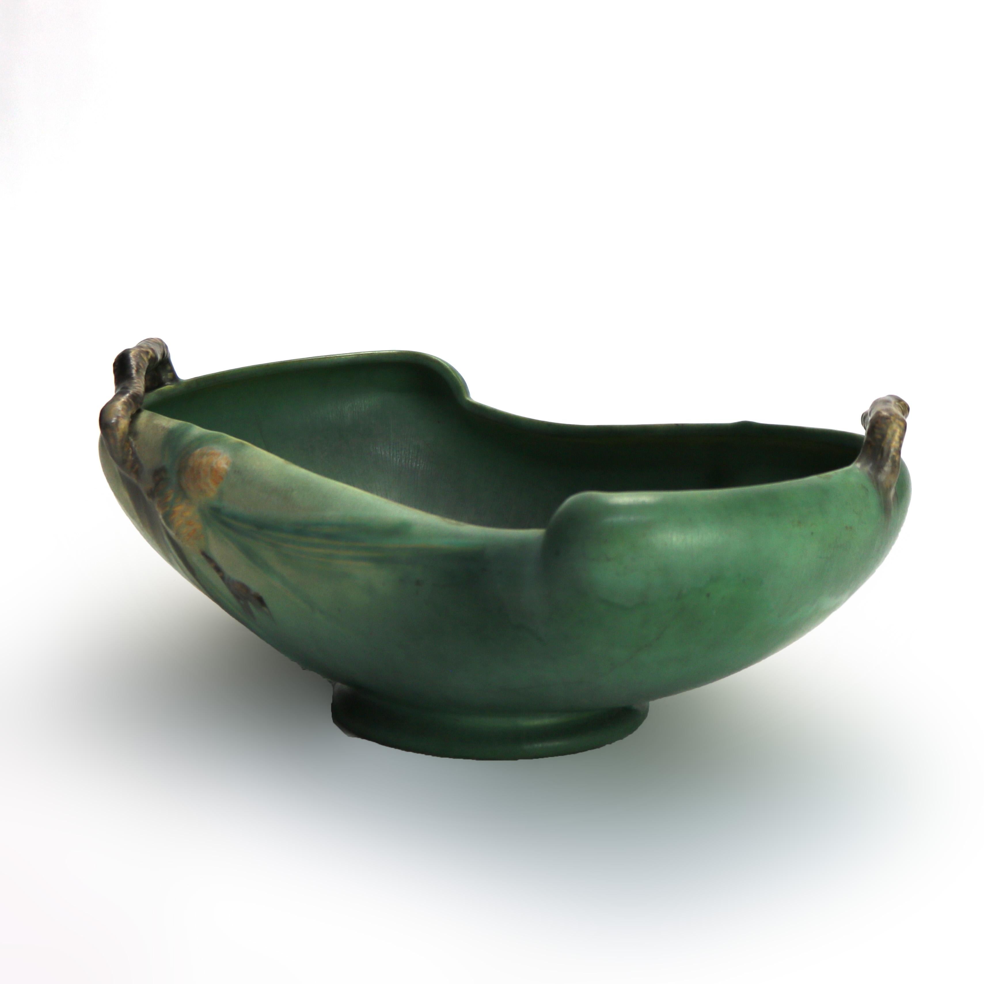 Oversized Antique Roseville Art Pottery Console Bowl with Pinecone Pattern c1930 1