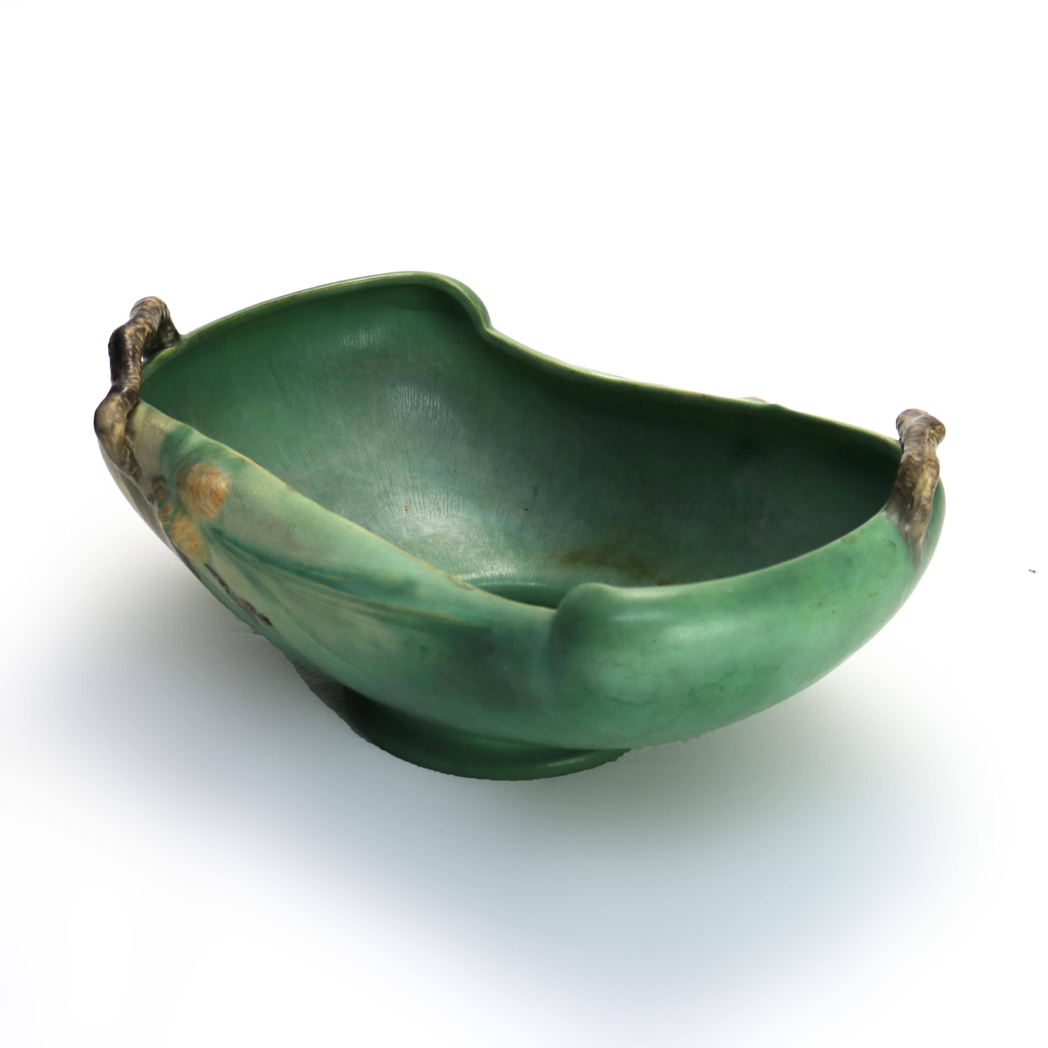 Oversized Antique Roseville Art Pottery Console Bowl with Pinecone Pattern c1930 2