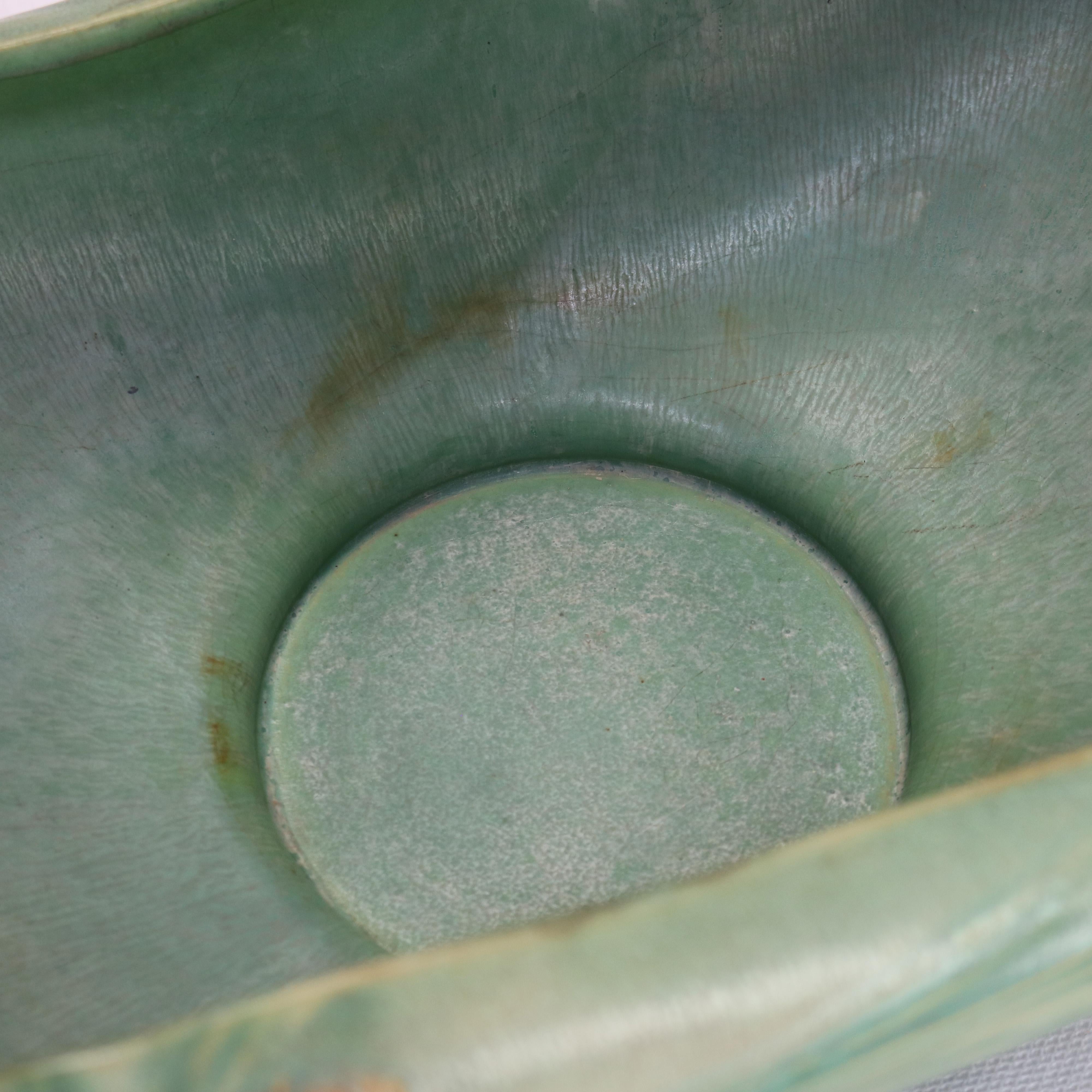 Oversized Antique Roseville Art Pottery Console Bowl with Pinecone Pattern c1930 5