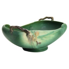 Cuenco sobredimensionado antiguo de Roseville Art Pottery con dibujo de piñas c1930