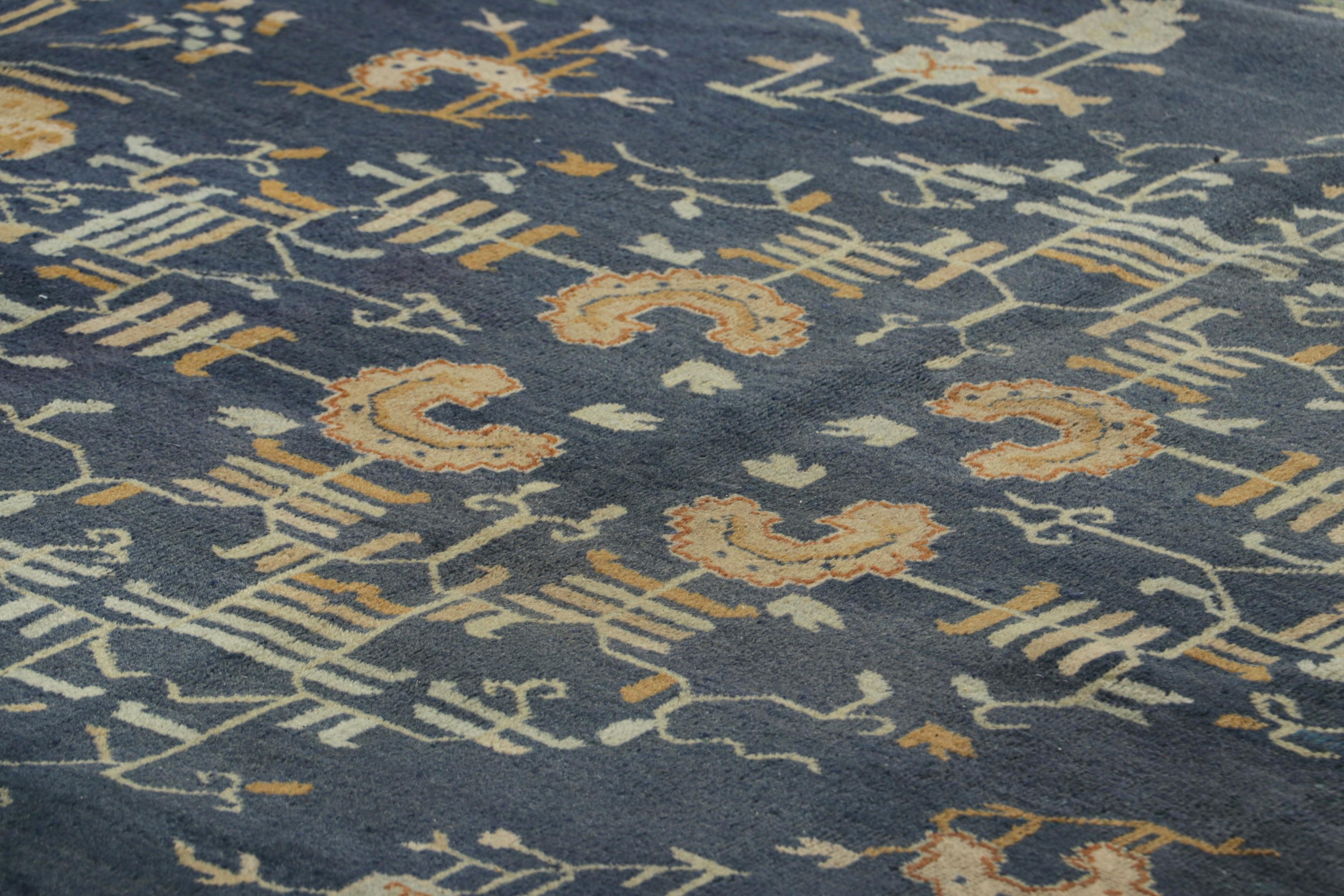 Handknotted in wool and originating in East Turkestan circa 1920-1930, this oversized 13x18 antique Samarkand Rug is among the most exciting new curations from Rug & Kilim’s collection of rare classics. 

On the Design: 

This rug is one of the most