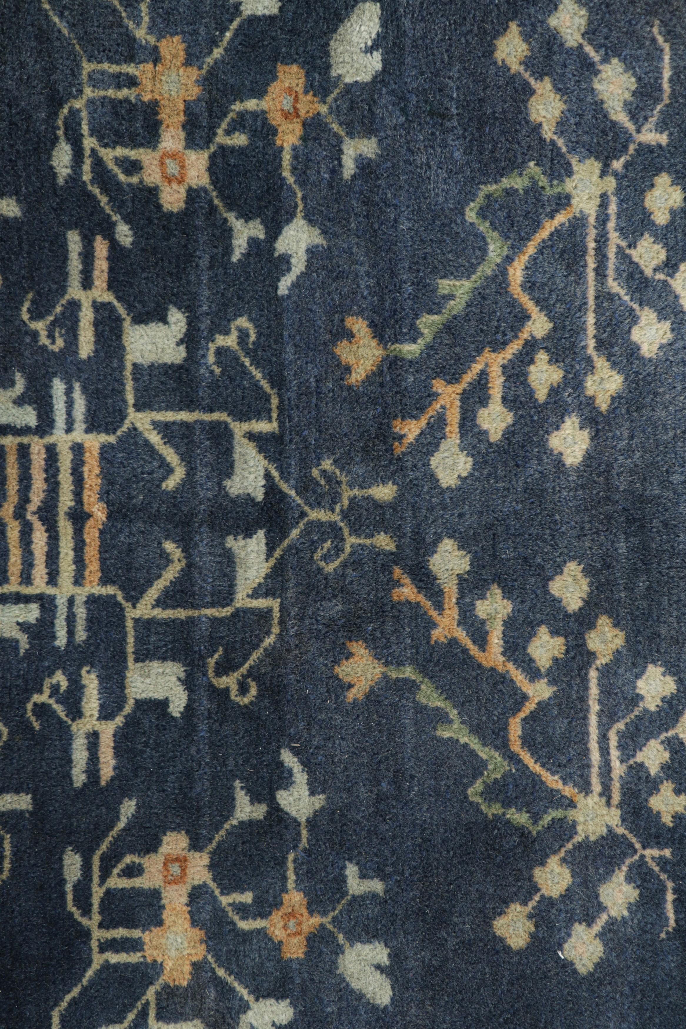 East Turkestani Oversized Antique Samarkand Rug in Blue with Floral Patterns  Rug and Kilim For Sale