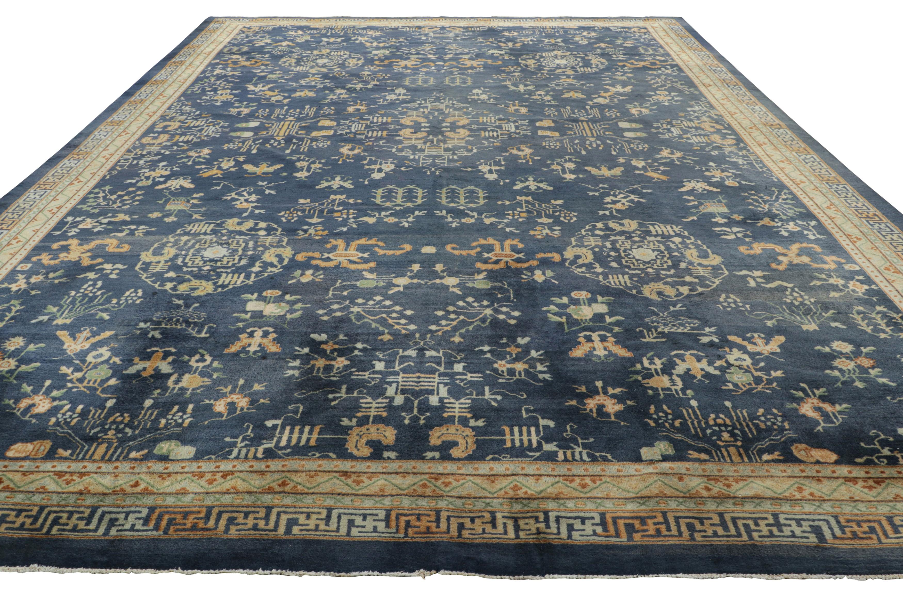Oversized Antique Samarkand Rug in Blue with Floral Patterns  Rug and Kilim In Good Condition For Sale In Long Island City, NY