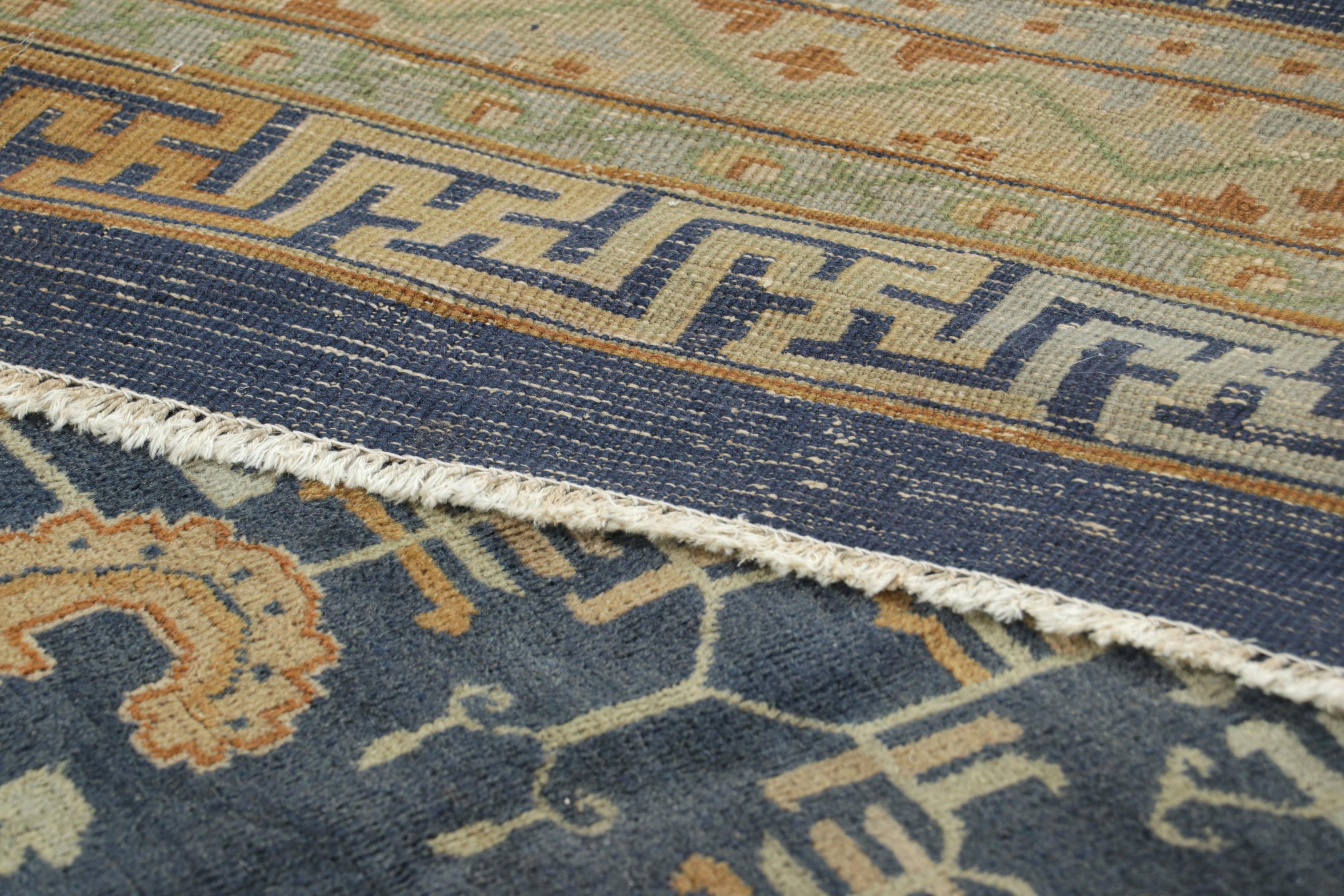 Early 20th Century Oversized Antique Samarkand Rug in Blue with Floral Patterns  Rug and Kilim For Sale