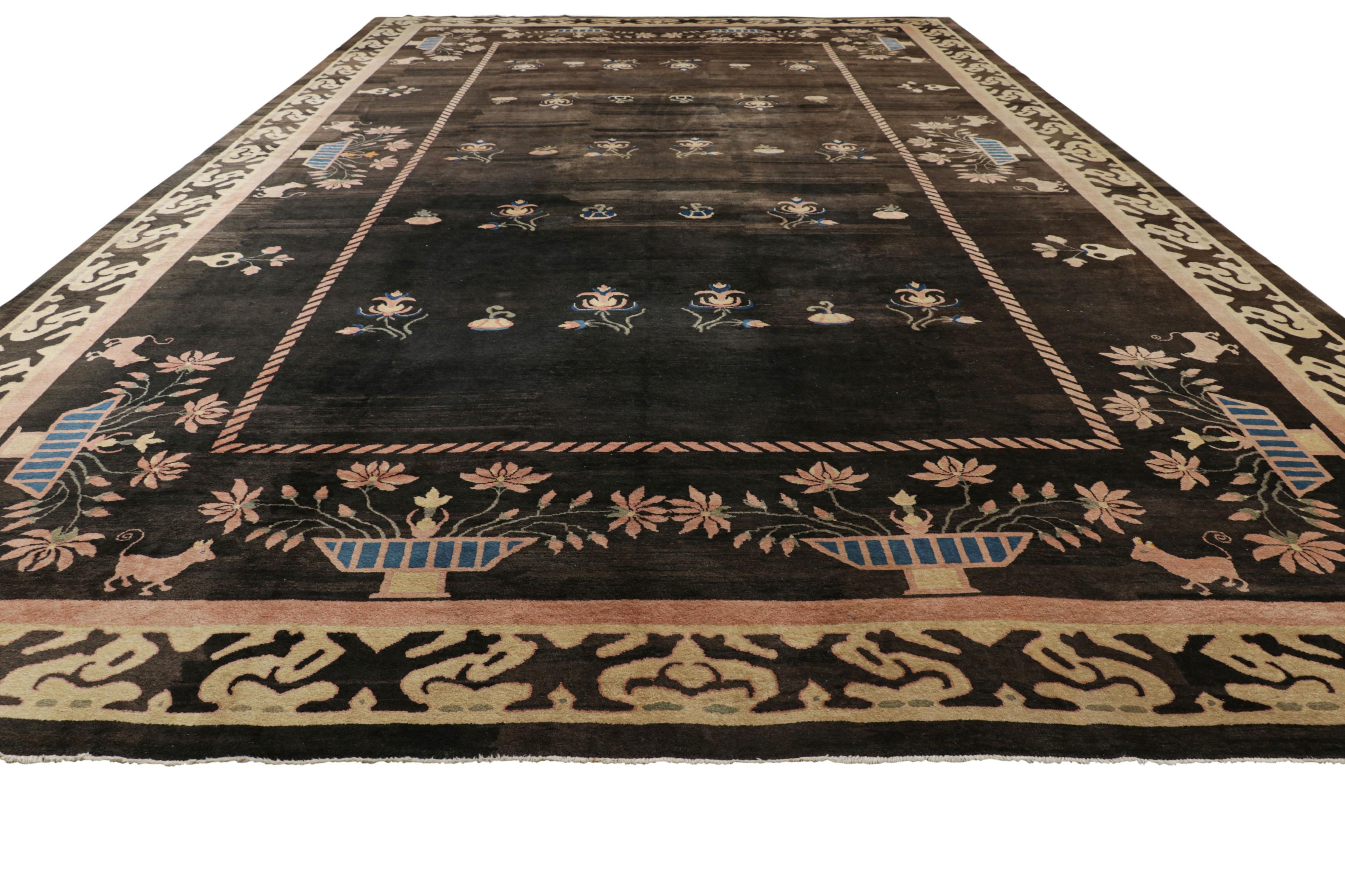 Oversized Antique Samarkand Rug in Brown with Floral Patterns - Rug and Kilim In Good Condition For Sale In Long Island City, NY