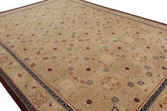 Oversized Antique Savonnerie Rug in Brown with Floral Patterns