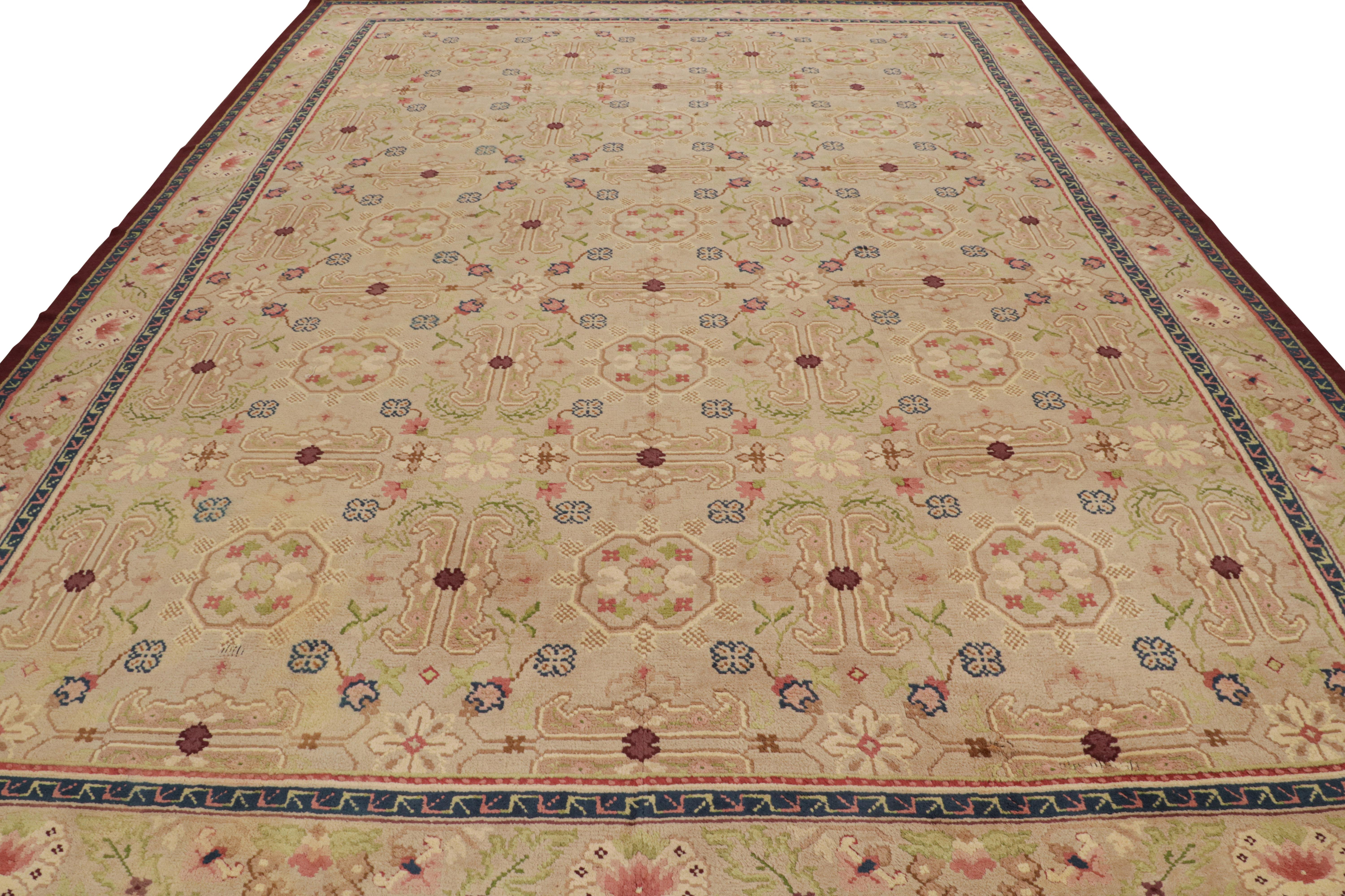 Spanish Oversized Antique Savonnerie Rug in Brown with Floral Patterns, from Rug & Kilim For Sale