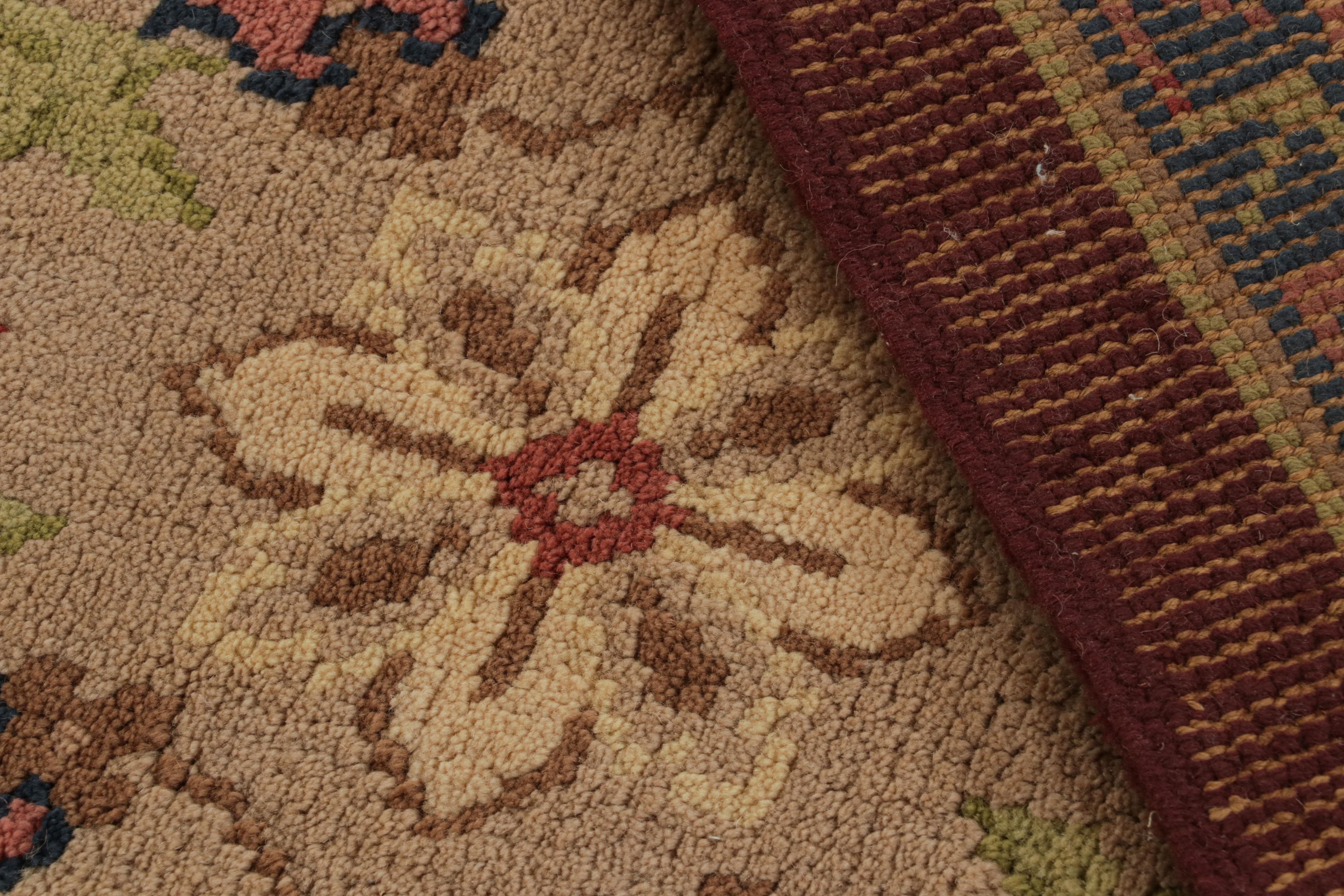 Wool Oversized Antique Savonnerie Rug in Brown with Floral Patterns, from Rug & Kilim For Sale