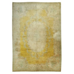 Antique Austrian Savonnerie Rug, Regal Floral Medallion over Warm Gold Tones