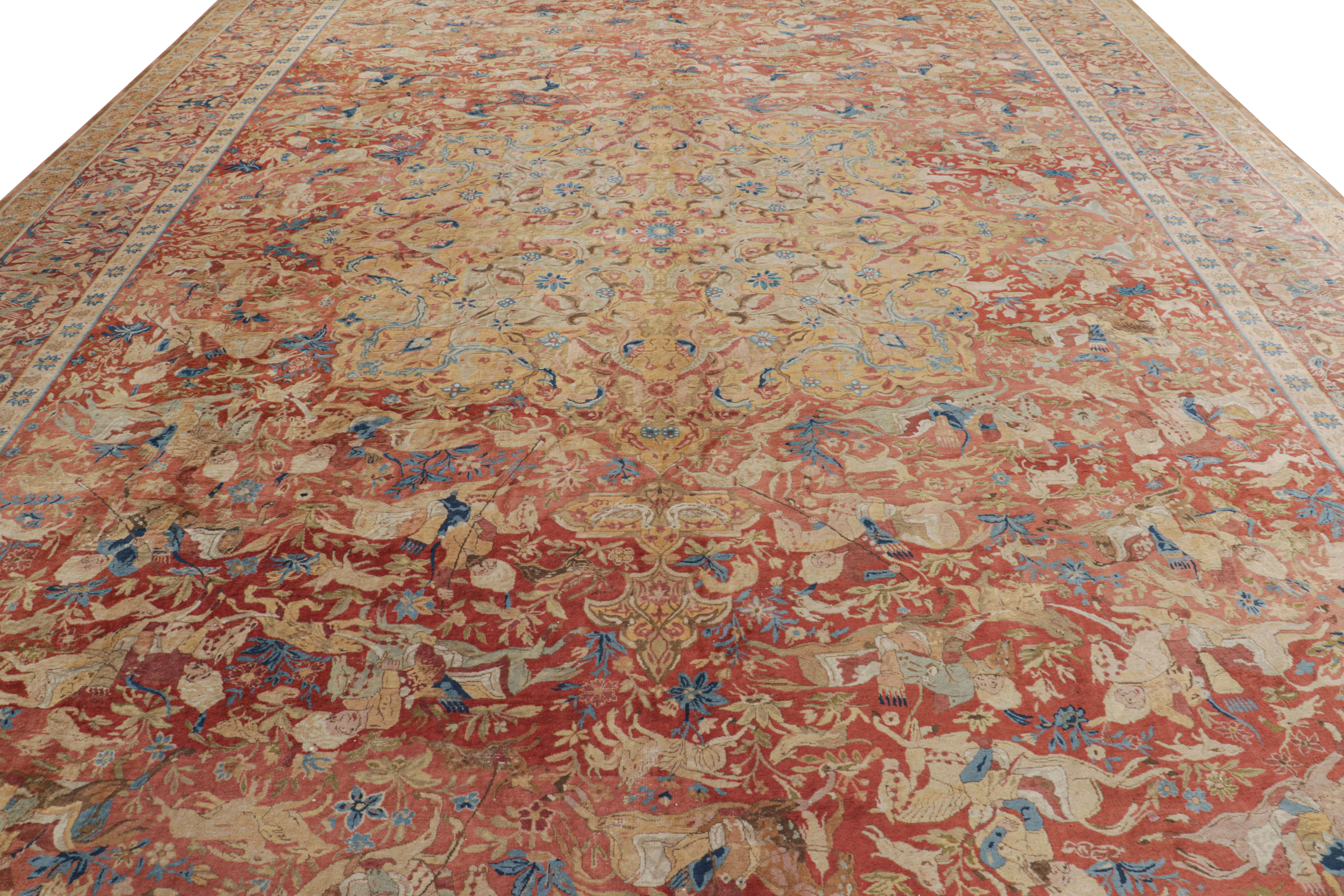 Hand-knotted in wool originating from India circa 1910-1920, this 13x25 antique Indian rug is inspired by Persian rugs of Shahrestan design—an exciting new oversized curation from Rug & kilim.

On the Design: 

This antique piece hosts a vibrant