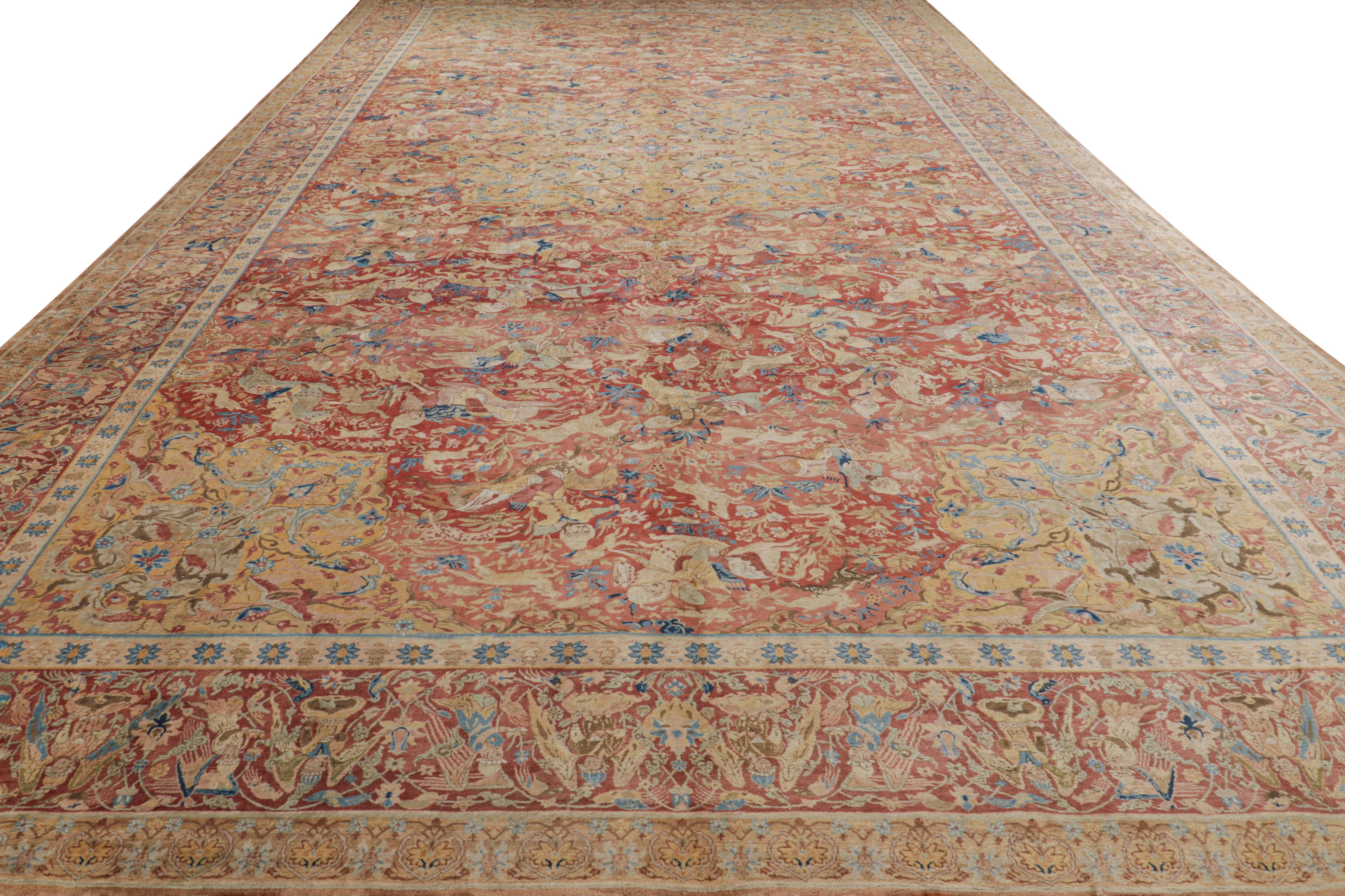 Hand-Knotted Oversized Antique Shahrestan Rug in Orange and Blue Tones  - Rug & Kilim For Sale