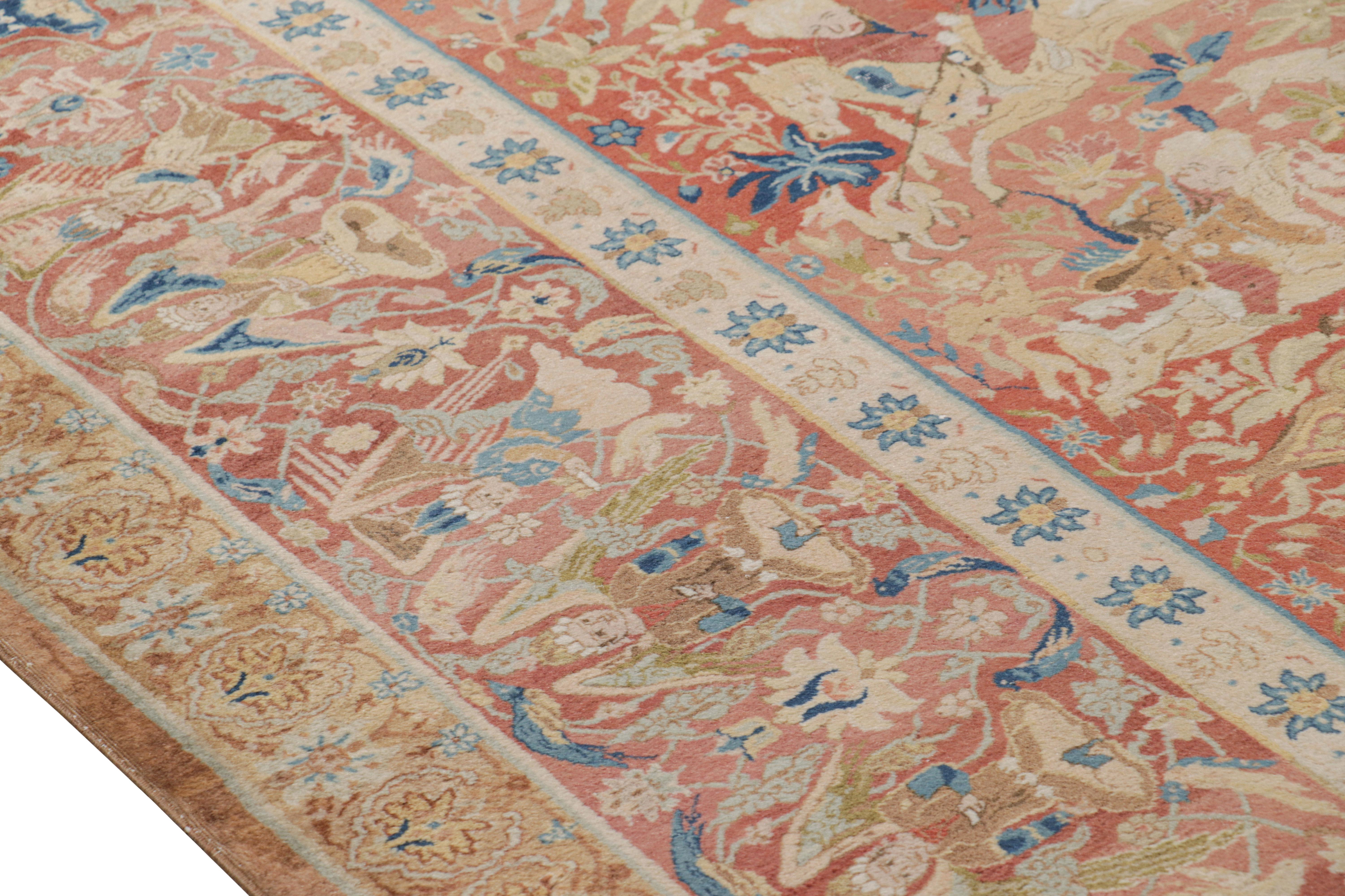 Oversized Antique Shahrestan Rug in Orange and Blue Tones  - Rug & Kilim In Good Condition For Sale In Long Island City, NY