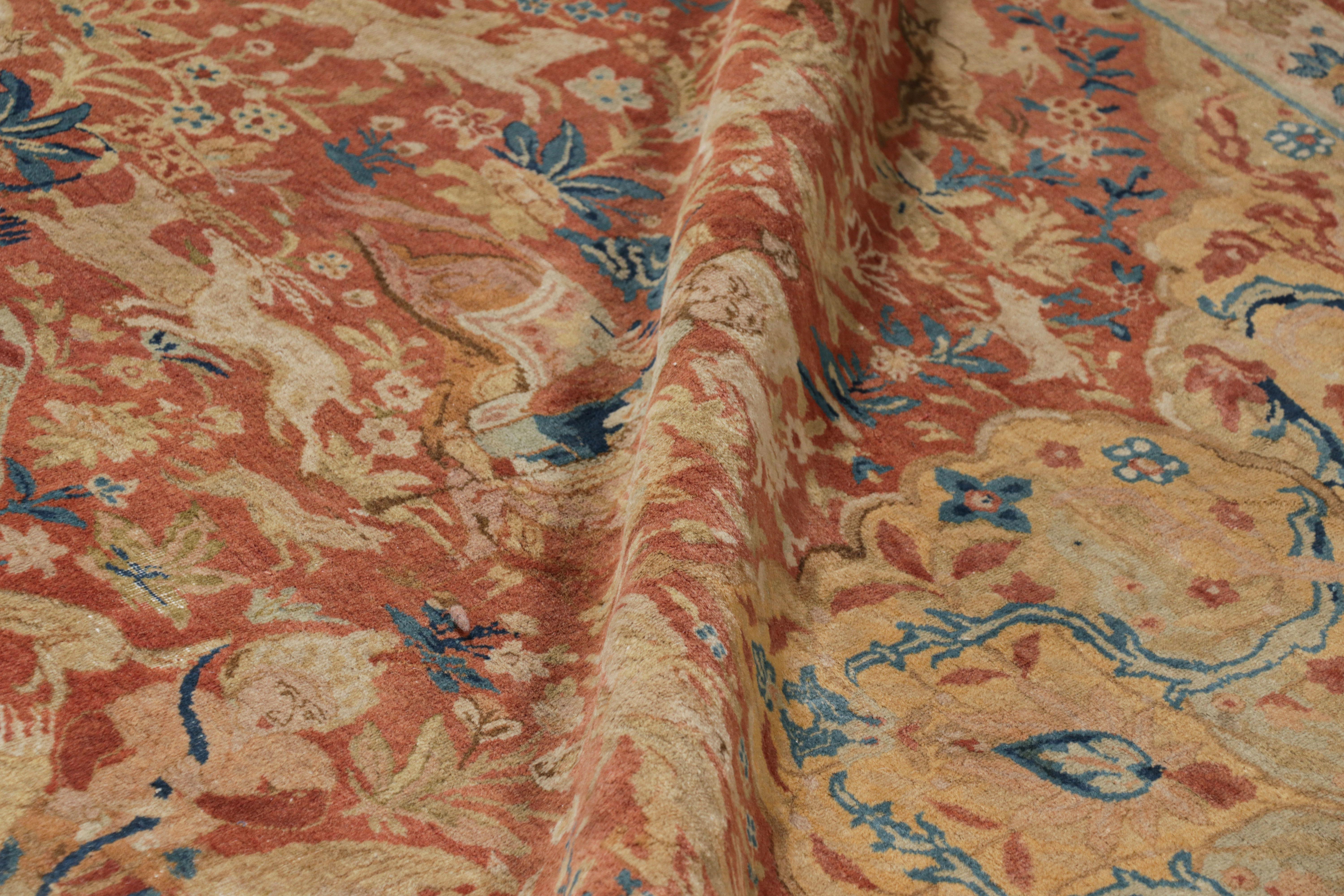 Early 20th Century Oversized Antique Shahrestan Rug in Orange and Blue Tones  - Rug & Kilim For Sale