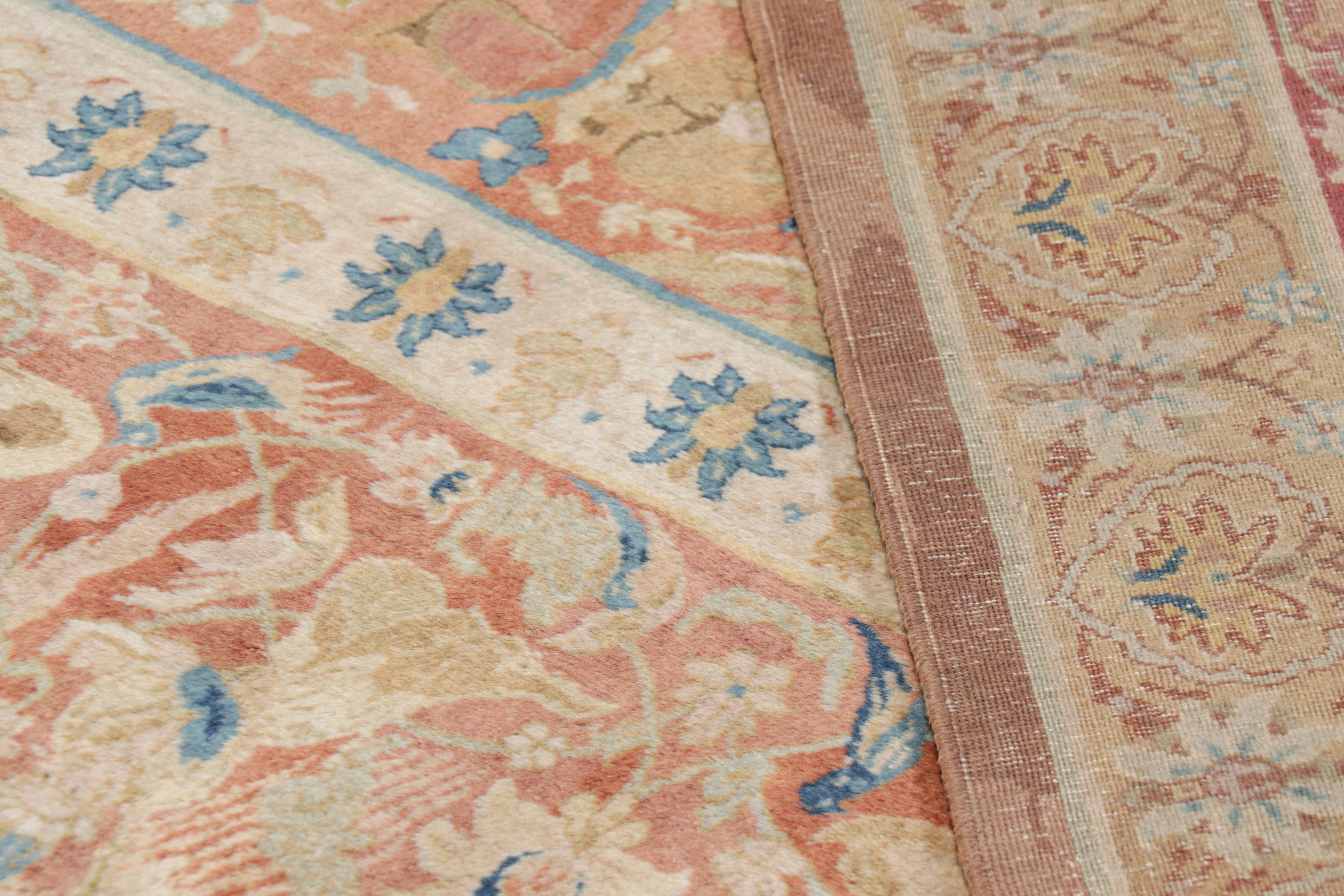 Wool Oversized Antique Shahrestan Rug in Orange and Blue Tones  - Rug & Kilim For Sale