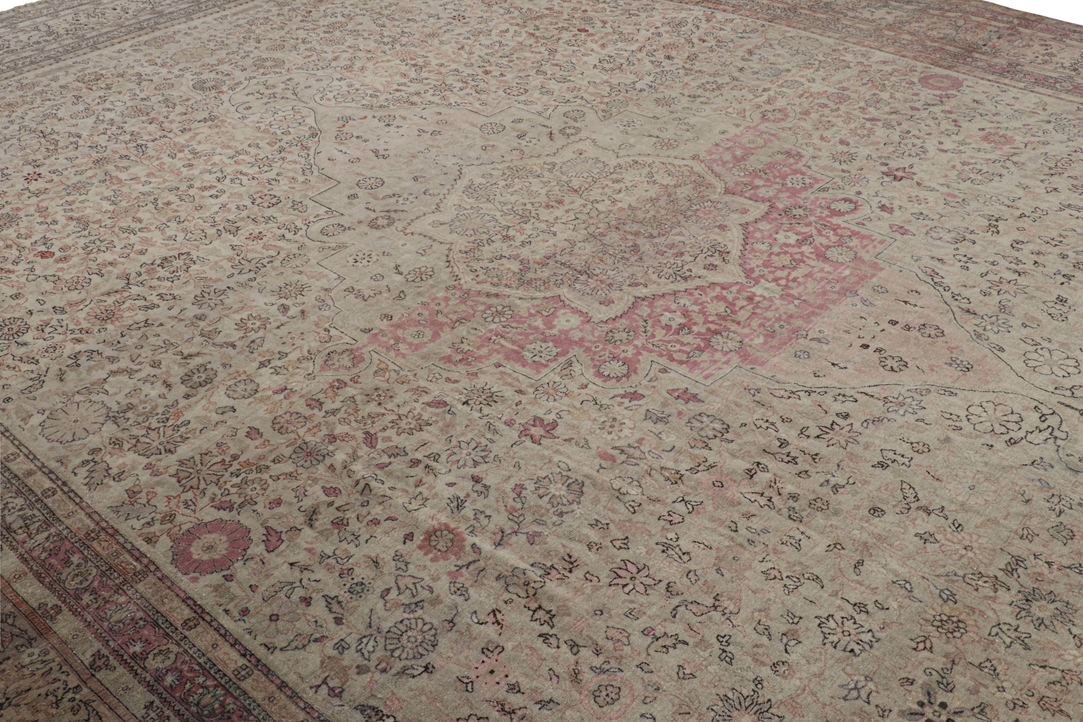 This 13x20 antique Sivas rug is an extremely rare oversized rug of its period—made with hand-knotted wool in Turkey circa 1920-1930. 

On the Design:

Beige-brown tones underscore an elaborate, dense all over floral pattern surrounding a large