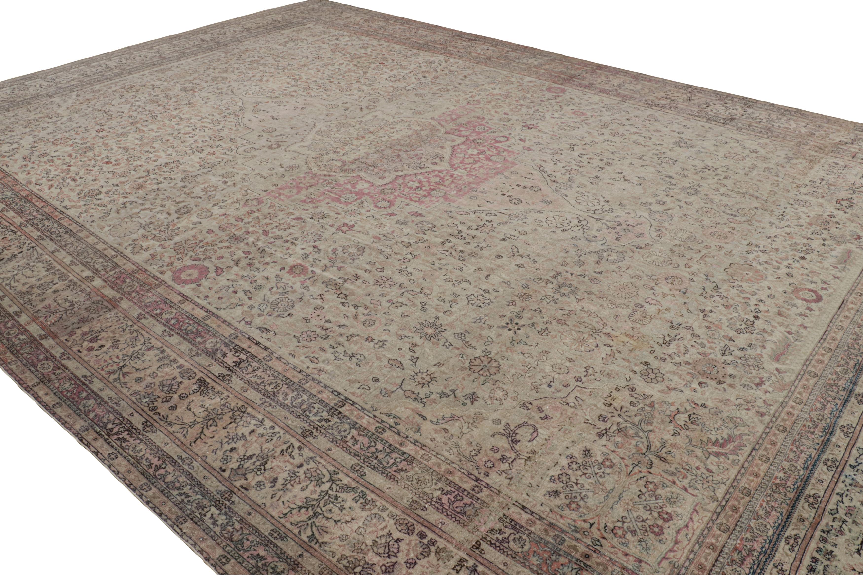 Hand-Knotted Oversized Antique Sivas Rug in Beige and Red Floral Patterns, from Rug & Kilim For Sale